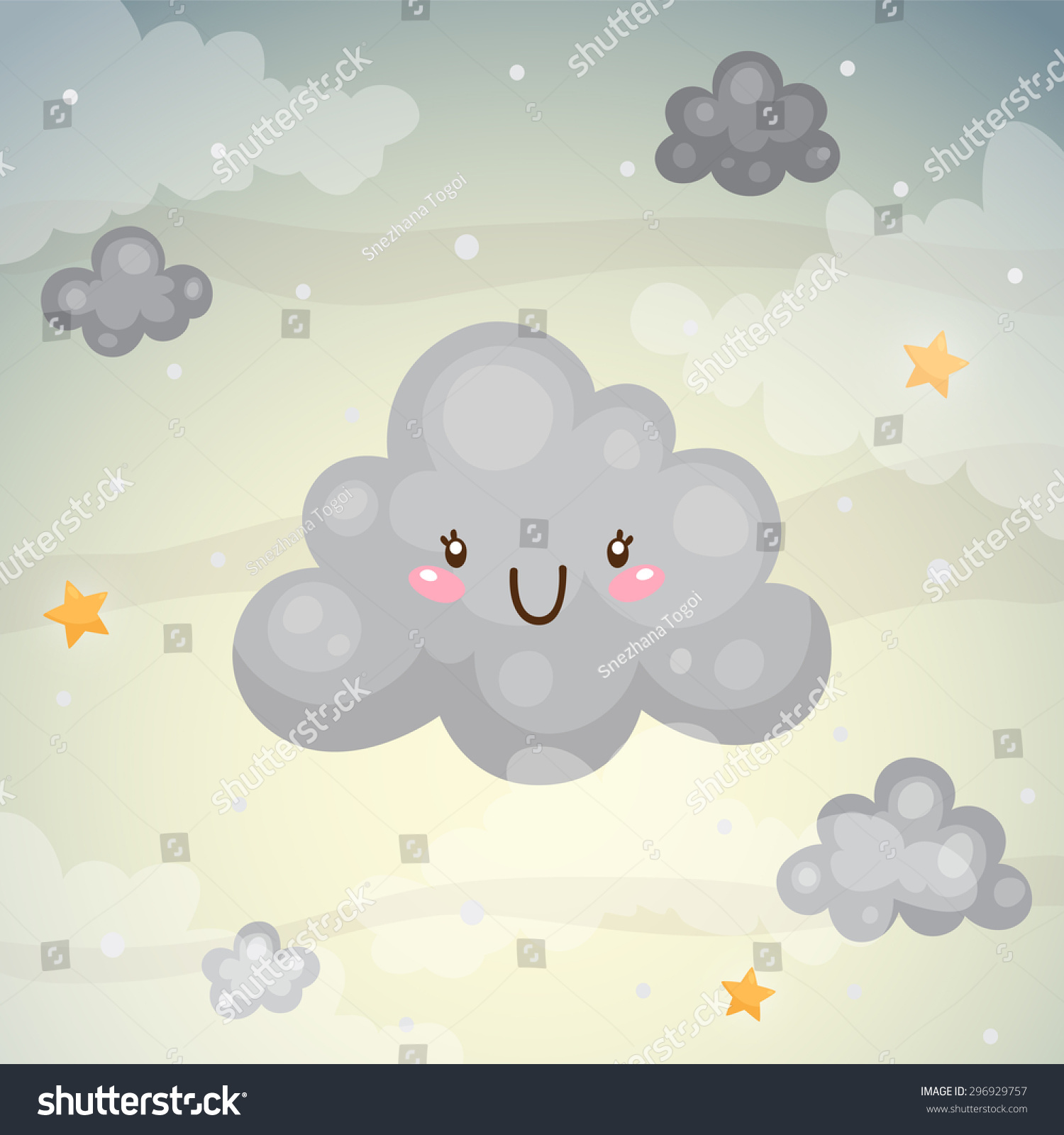 Cute Dark Cloud Childrens Illustration Vector Stock Vector (Royalty ...