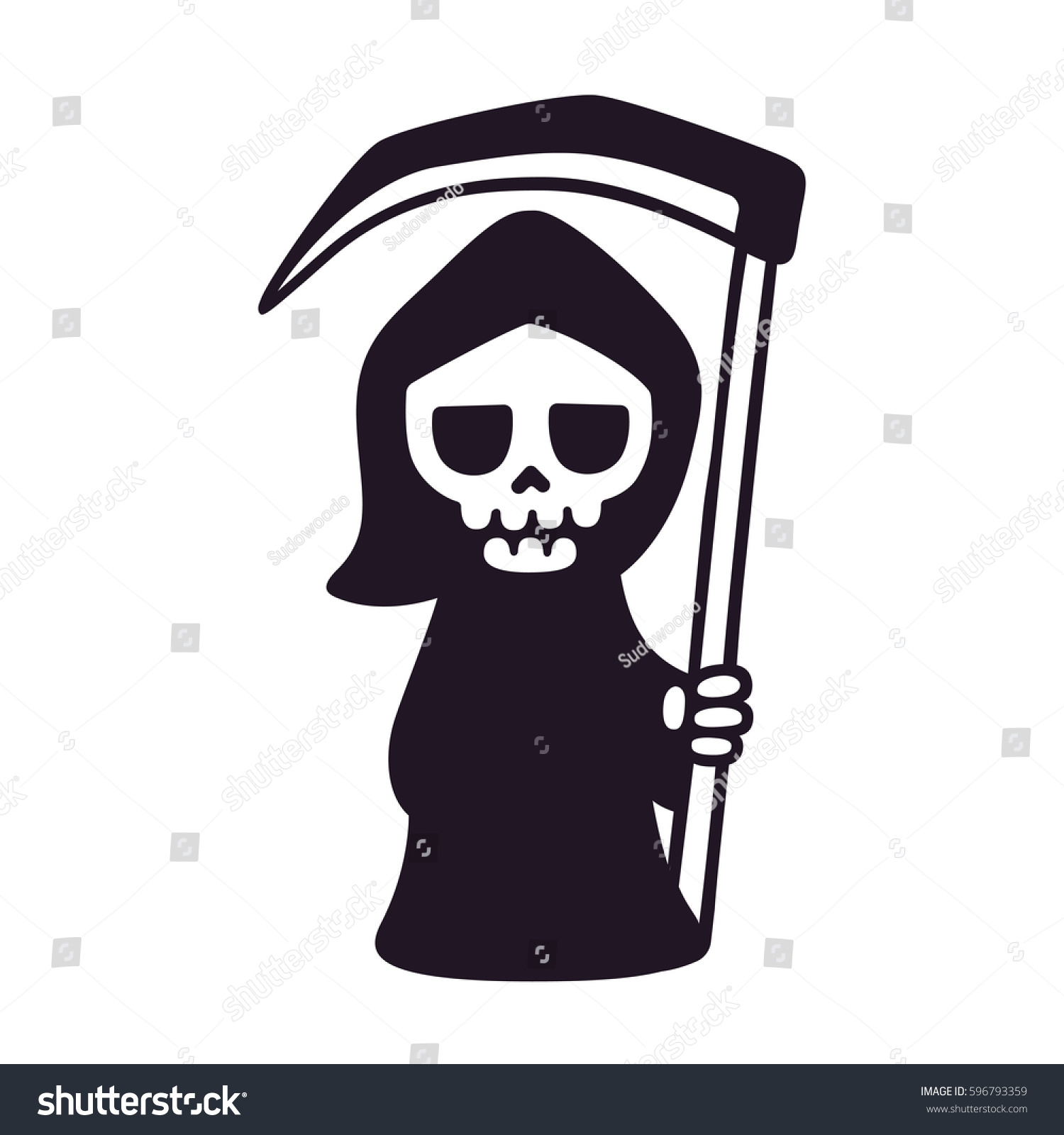 Cute Death Scythe Isolated Black White Stock Vector