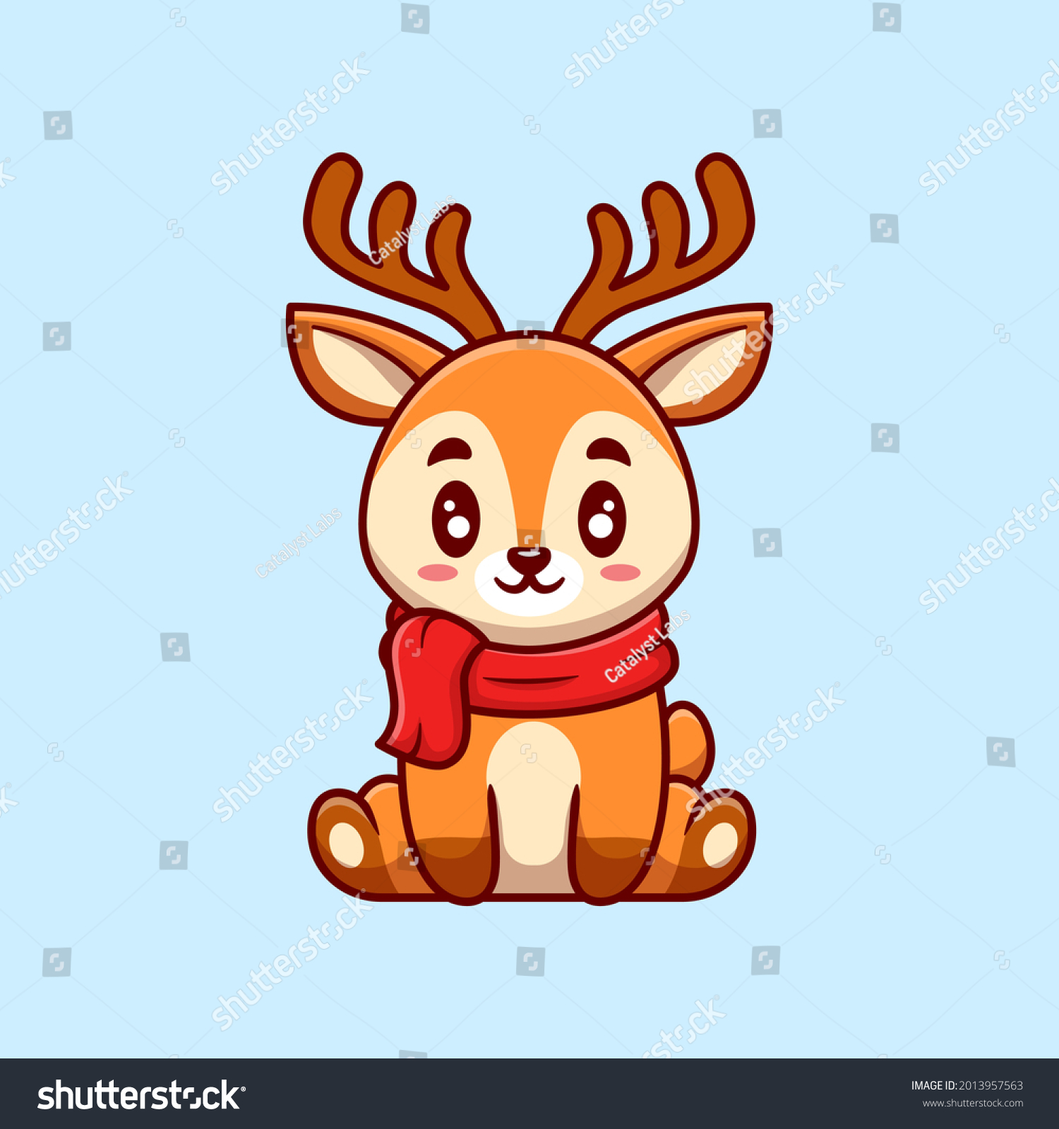 Cute Deer Sitting Wearing Scarf Cartoon Stock Vector (Royalty Free ...