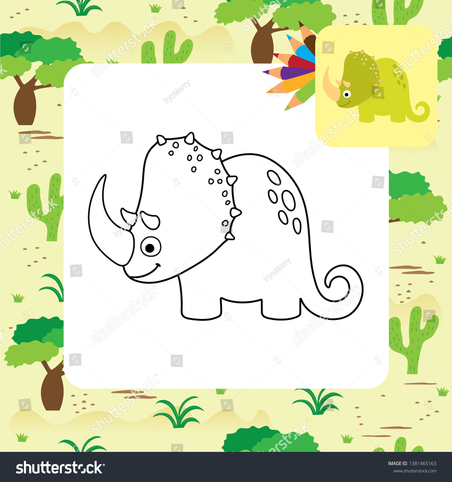 Cute Dino Coloring Page Vector Illustration Stock Vector Royalty Free 1381465163 Shutterstock 0462