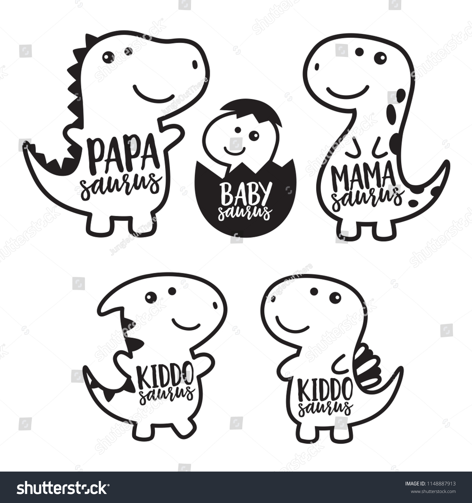 Cute Dinosaur Family Cartoon Character Black Stock Vector Royalty Free 1148887913