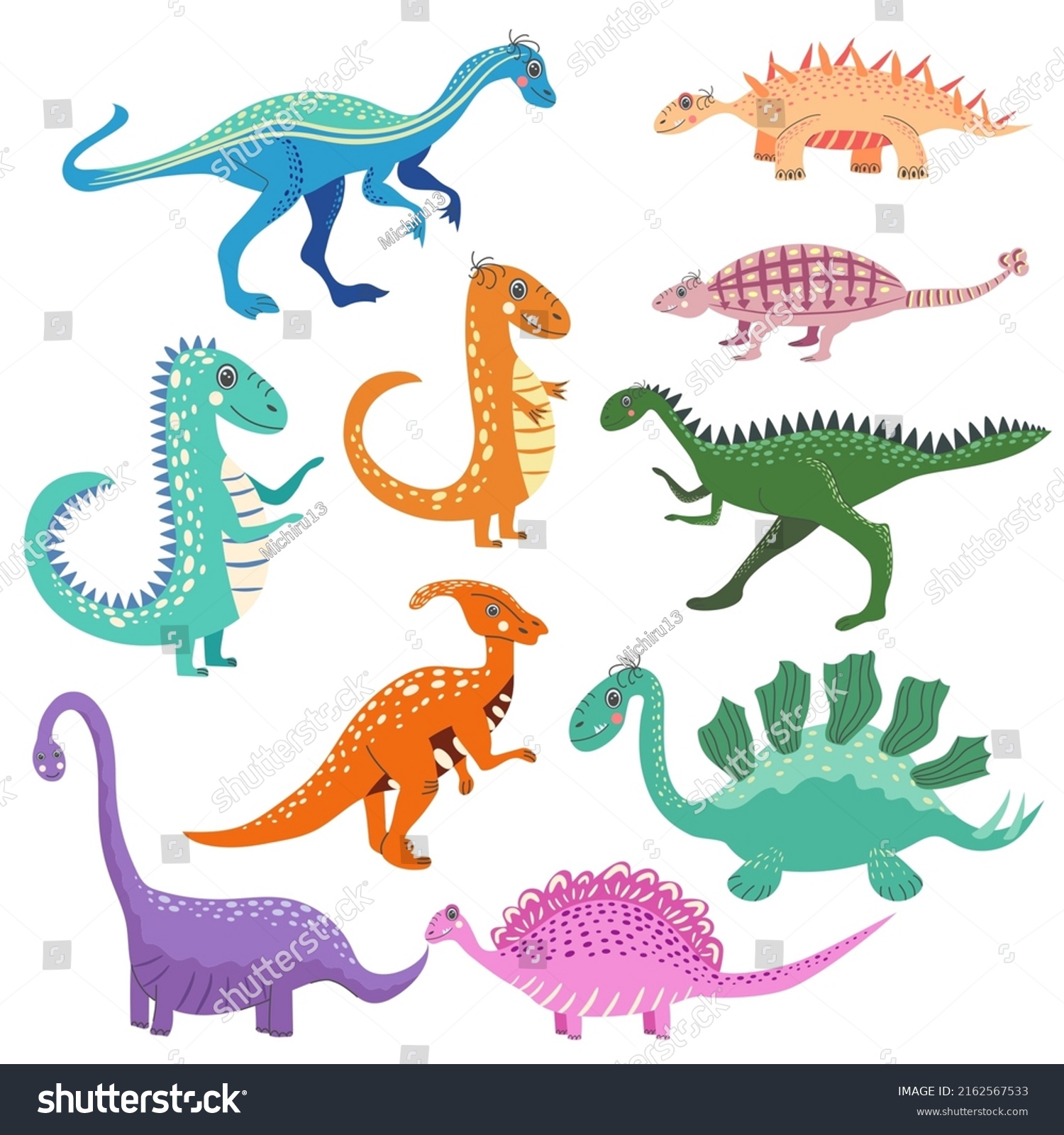 Cute Dinosaurs Funny Cartoon Dino Handdrawn Stock Vector (Royalty Free ...