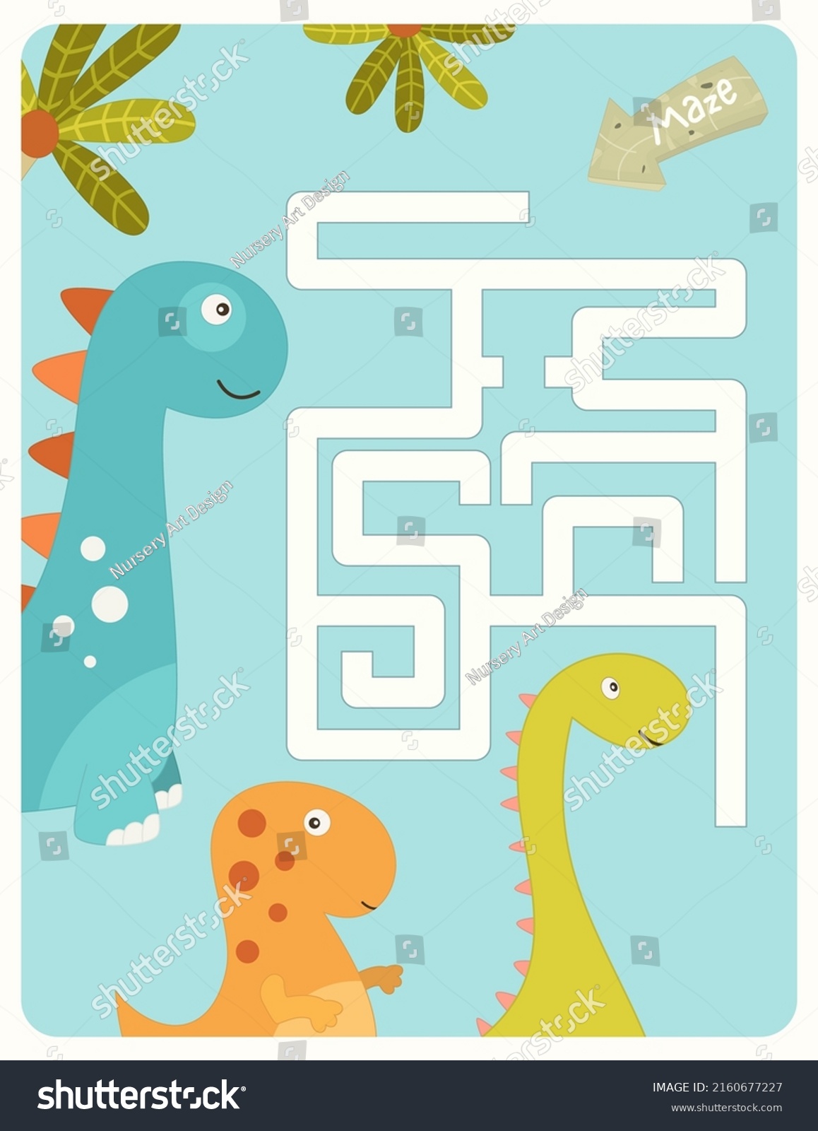 Cute Dinosaurs Maze Game Children Help Stock Vector (Royalty Free ...