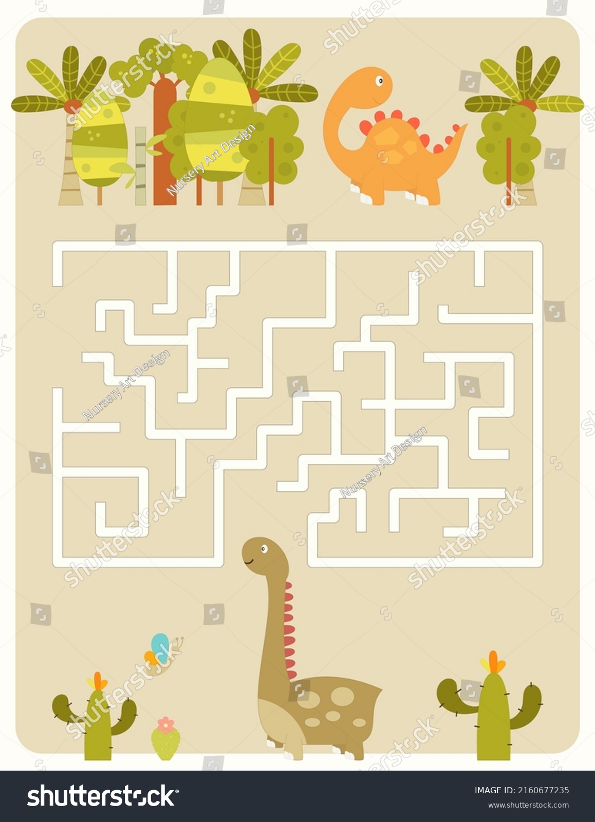 Cute Dinosaurs Maze Game Children Help Stock Vector (Royalty Free ...