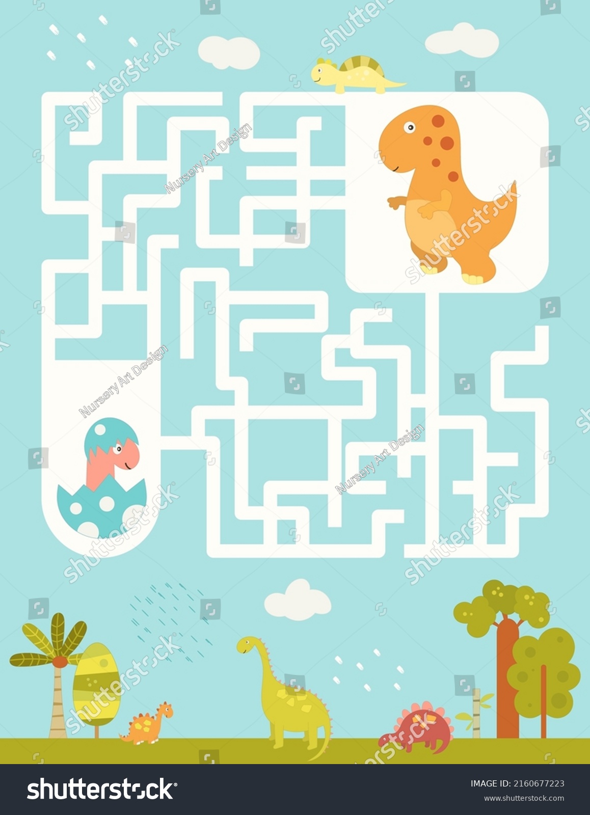 Cute Dinosaurs Maze Game Children Help Stock Vector (royalty Free 