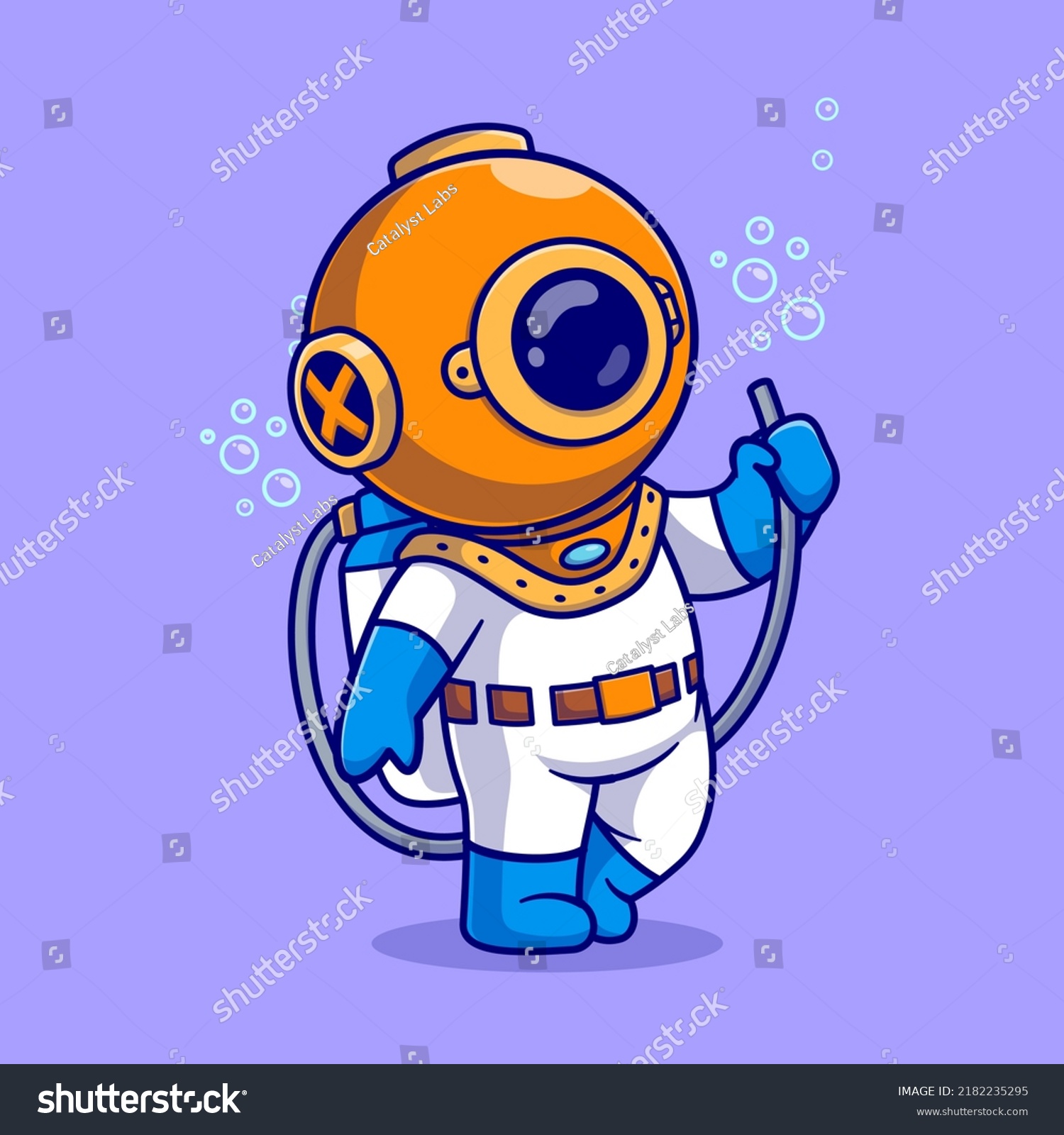 Cute Diver Aqualung Oxygen Cartoon Vector Stock Vector (Royalty Free ...