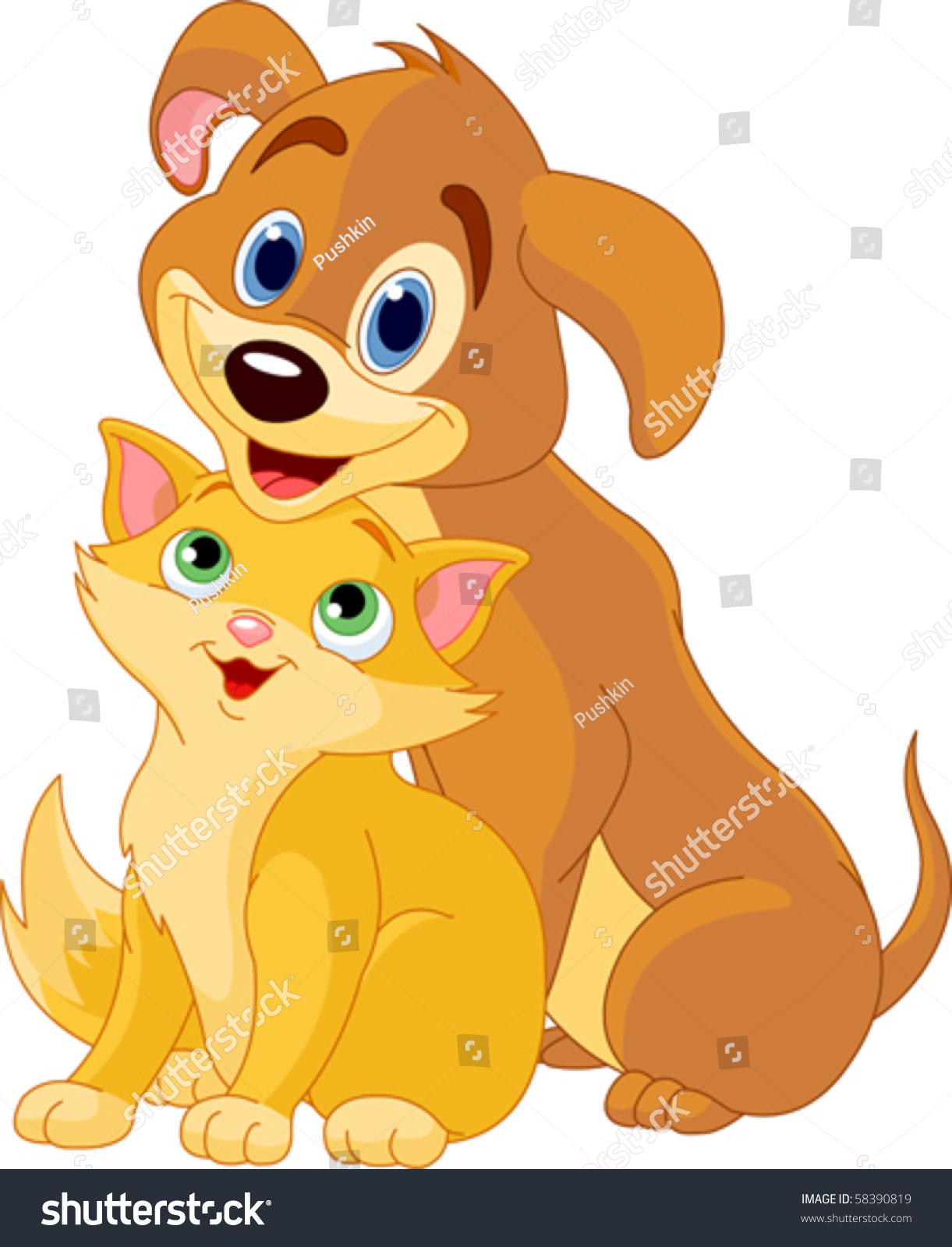 Cute Dog And Cat Best Friends Ever Stock Vector 58390819 : Shutterstock