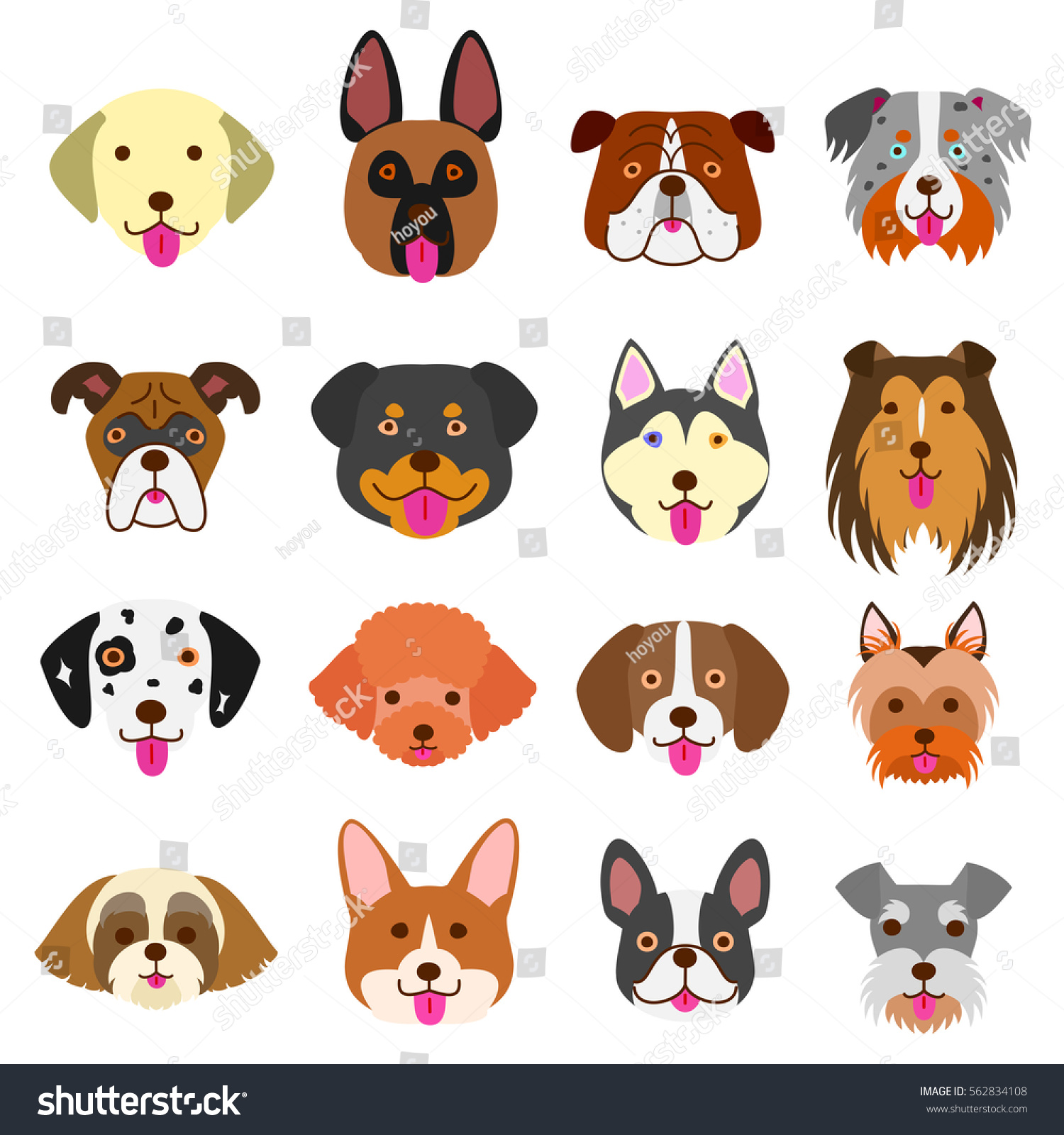 Cute Dogs Faces Set Stock Vector (Royalty Free) 562834108 | Shutterstock