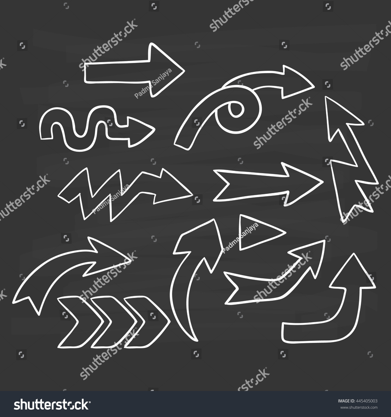  Cute Doodle Arrows Set On Chalkboard Background Stock 