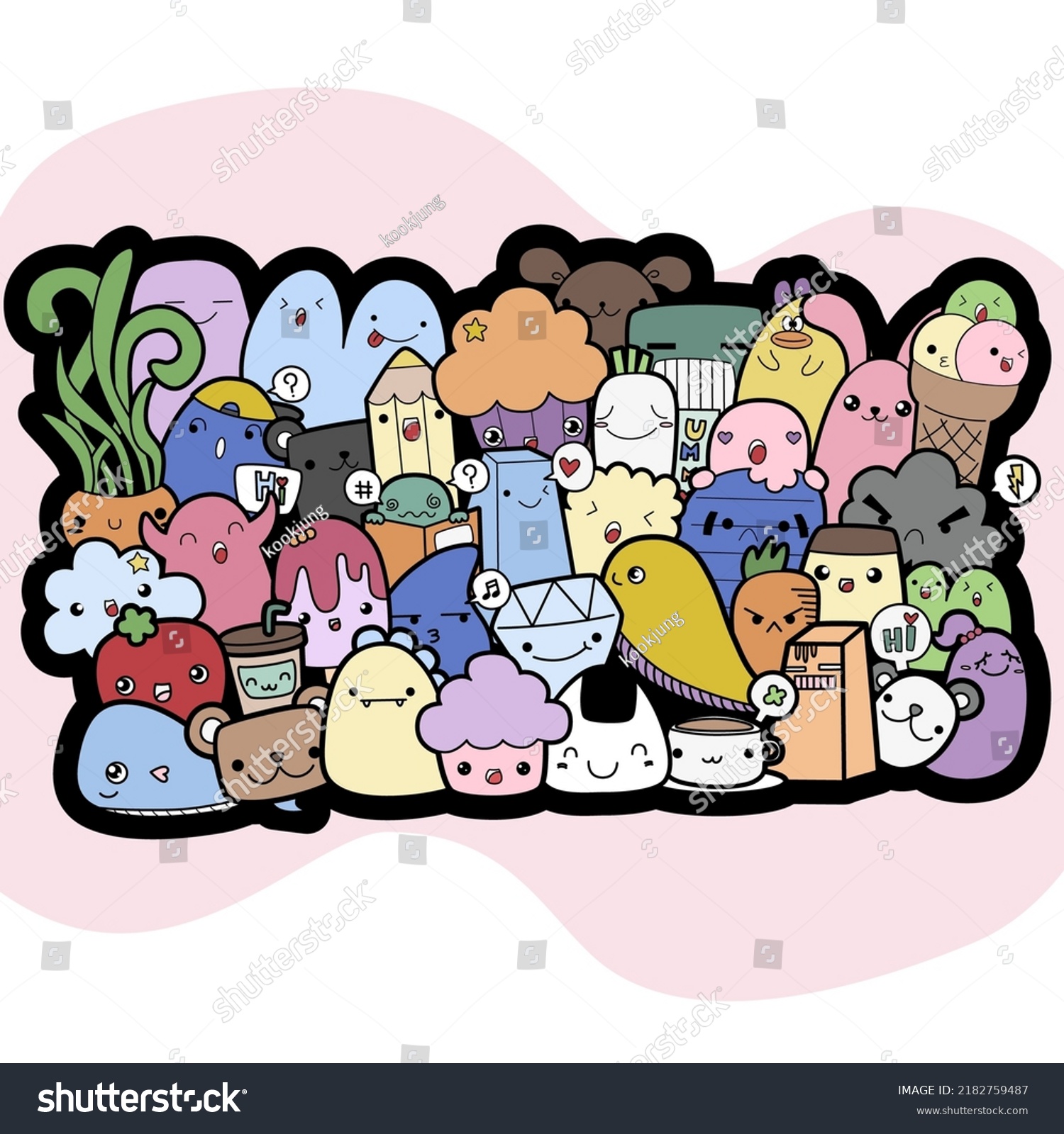 Cute Doodle Hand Draw Vector Set Stock Vector (Royalty Free) 2182759487 ...