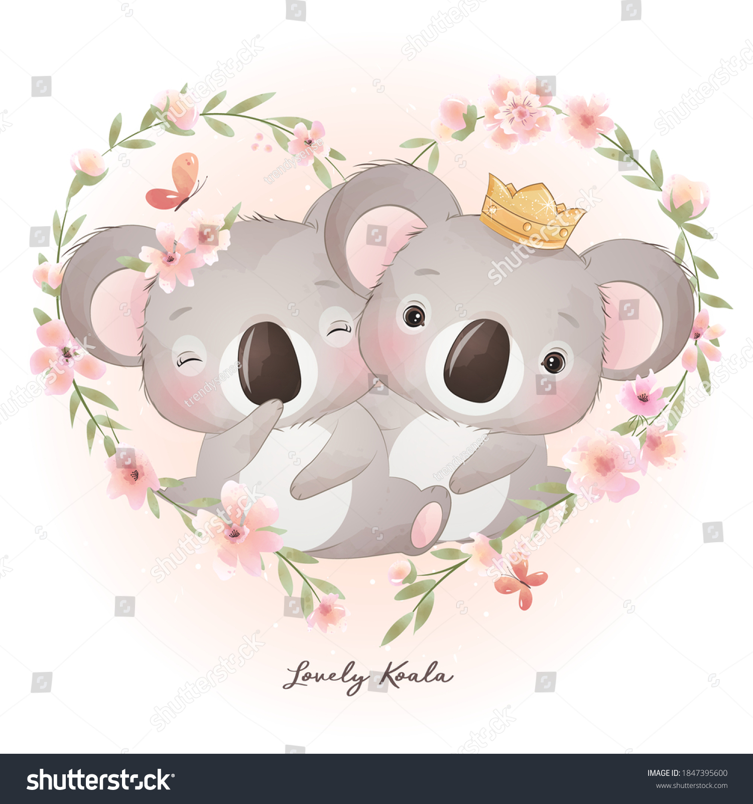 Cute Doodle Koala Bear Floral Illustration Stock Vector (Royalty Free ...