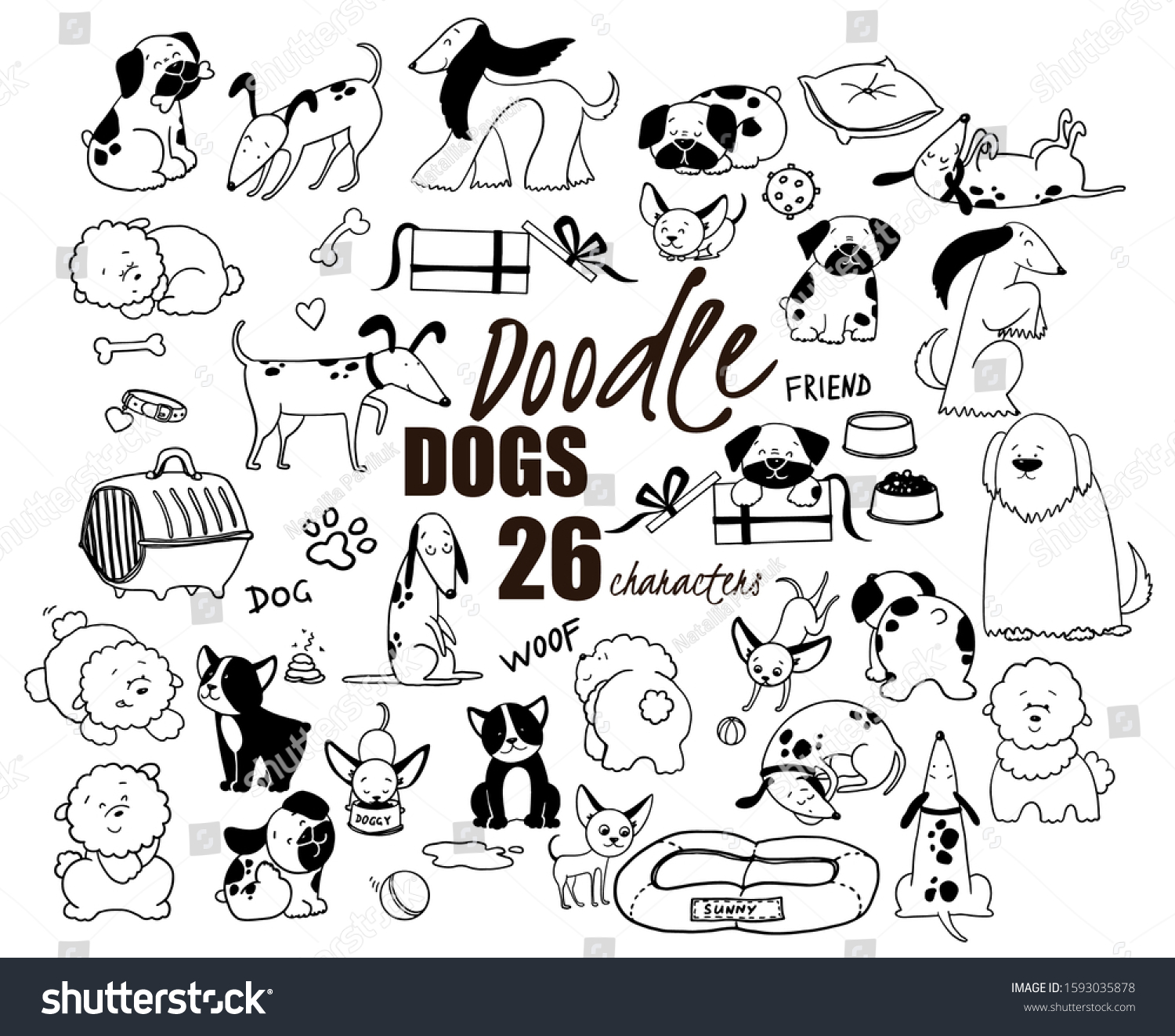 Cute Doodle Set Different Dogs Characters Stock Vector (Royalty Free ...