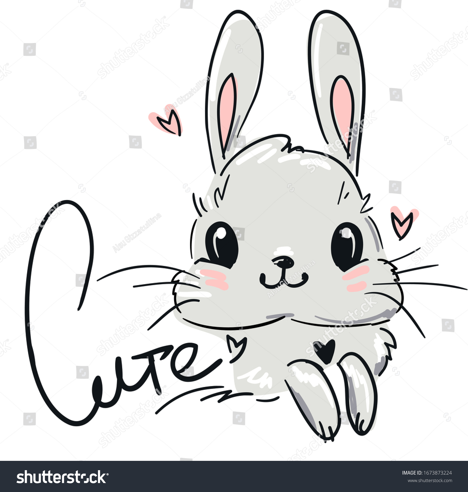 Cute Drawing Bunny Heart Fluffy Rabbit Stock Vector (Royalty Free ...