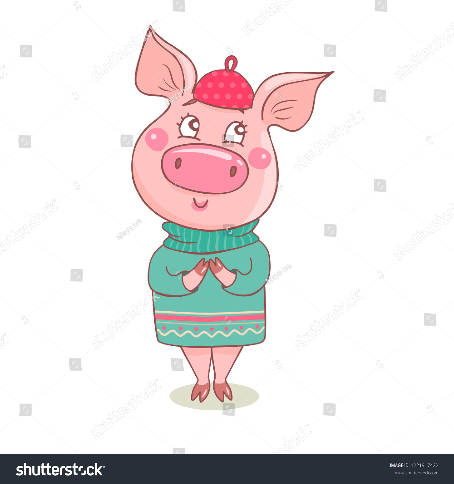 Cute Dreamy Pig Dressed Sweater Pink Stock Vector Royalty Free