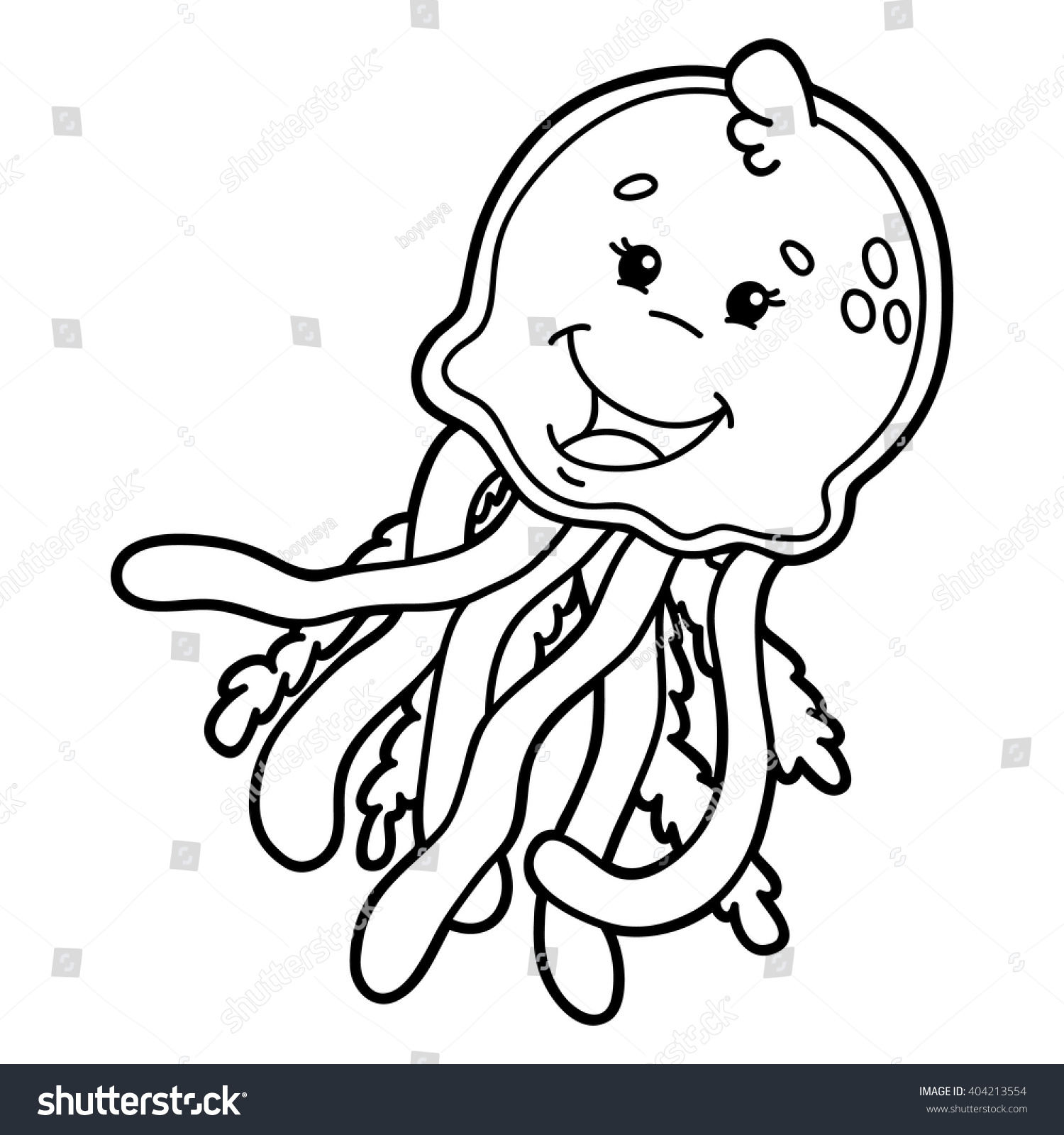 Cute educational kids coloring page Vector illustration of educational coloring page with cute cartoon jellyfish