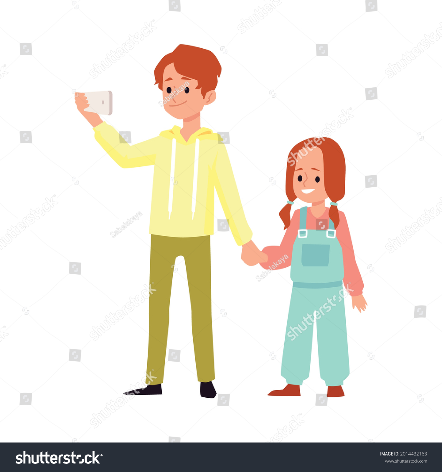 Cute Elder Brother Little Sister Holding Stock Vector (Royalty Free ...