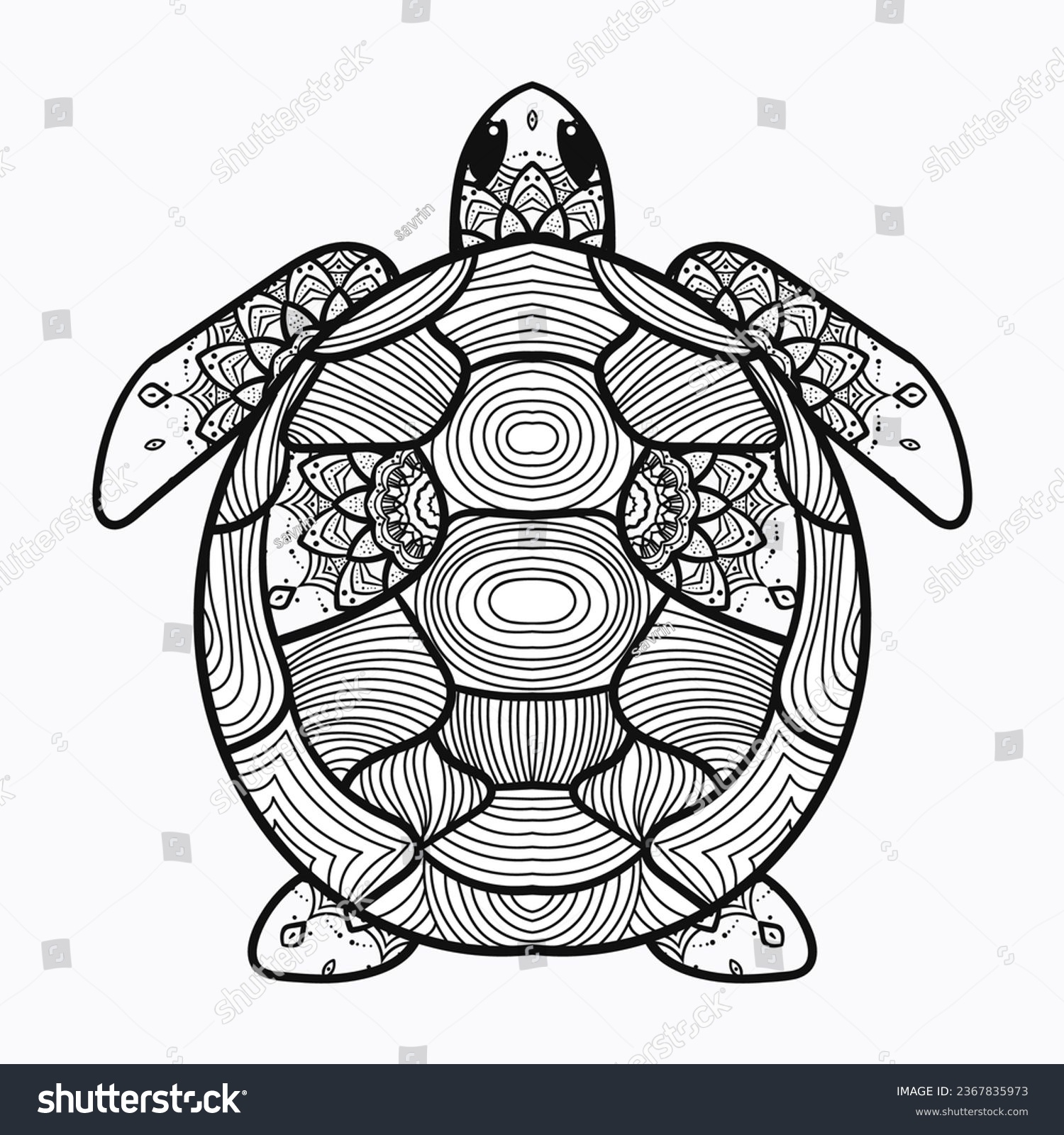 SVG of cute elegant graphic Mandala art Animal Illustration for Relaxation and Zen Art isolated for coloring book and coloring pages cartoon character outline vector illustration turtle tortoise svg