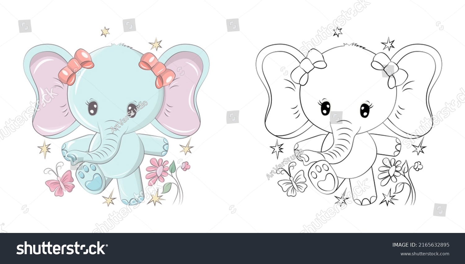 SVG of Cute Elephant Clipart for Coloring Page and Illustration. Happy Clip Art Elephant. Vector Illustration of an Animal for Stickers, Prints for Clothes, Baby Shower, Coloring Pages. svg