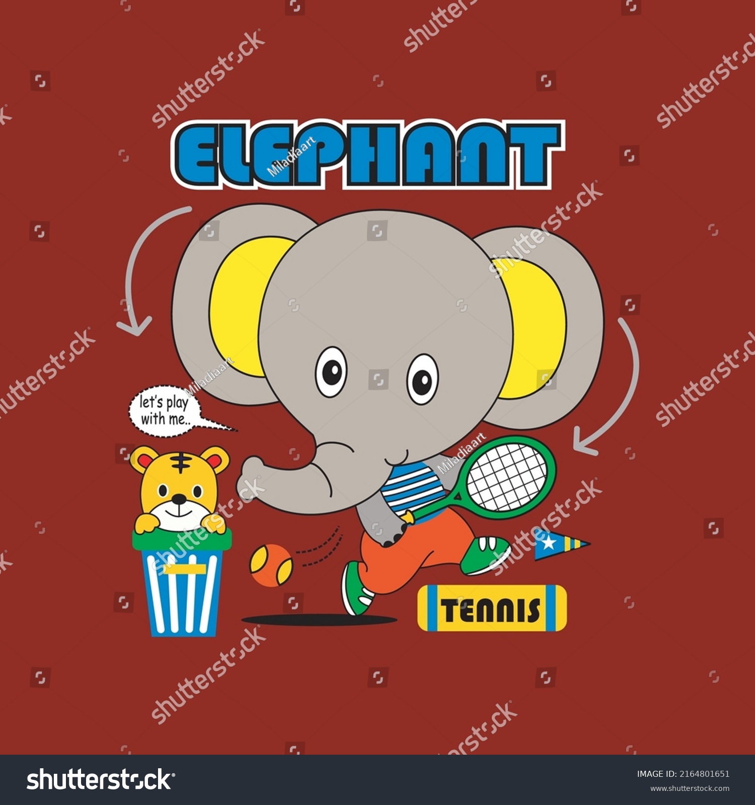 Cute Elephant Playing Tennis Design Cartoon Stock Vector (Royalty Free ...