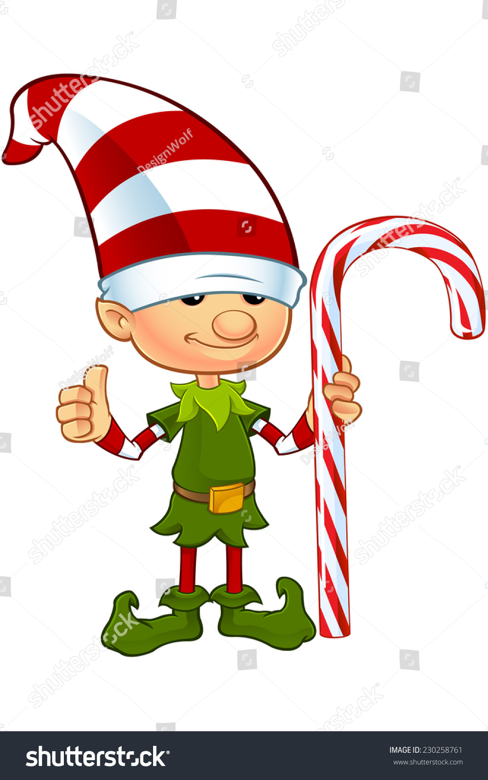 Cute Elf Character - Holding Candy Cane Stock Vector Illustration ...