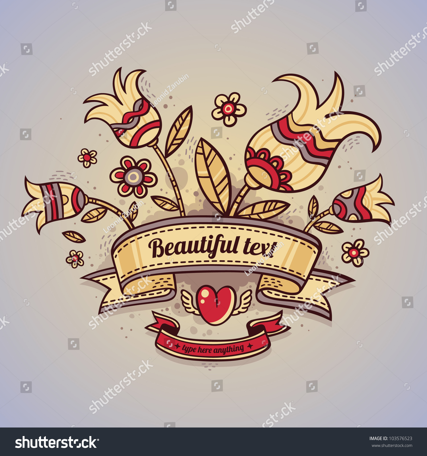 Cute Emblem With Flowers And Heart Stock Vector Illustration 103576523 ...