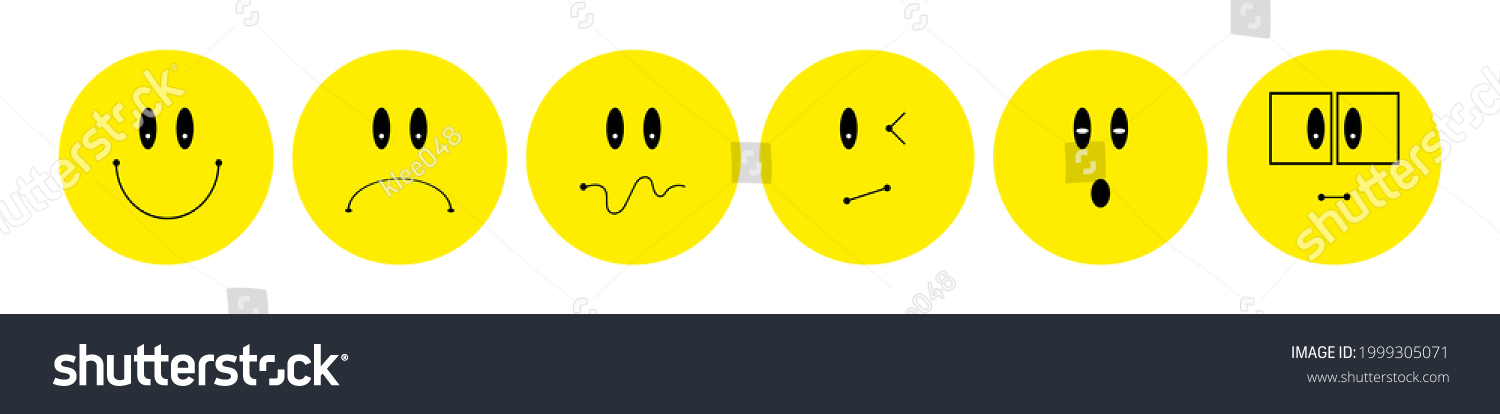 Cute Emoji Set Yellow Faces Expressing Stock Vector Royalty Free Shutterstock