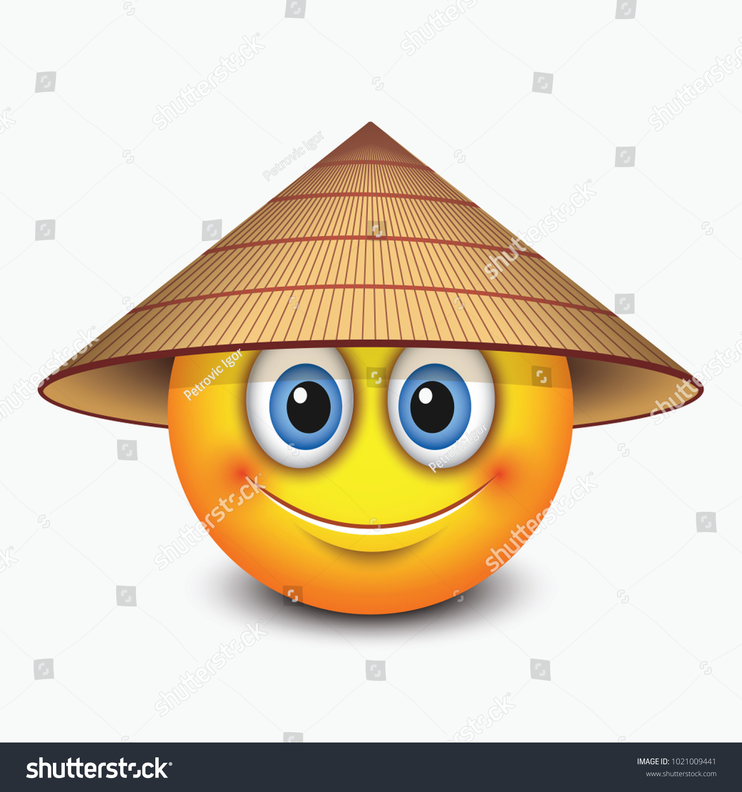 Cute Emoticon Wearing Asian Conical Rain Stock Vector (Royalty Free ...