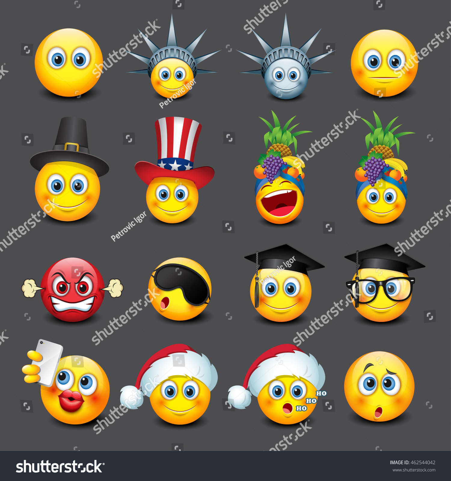 Stock vektor Roztomilý emotikony sada emoji smajlík bez