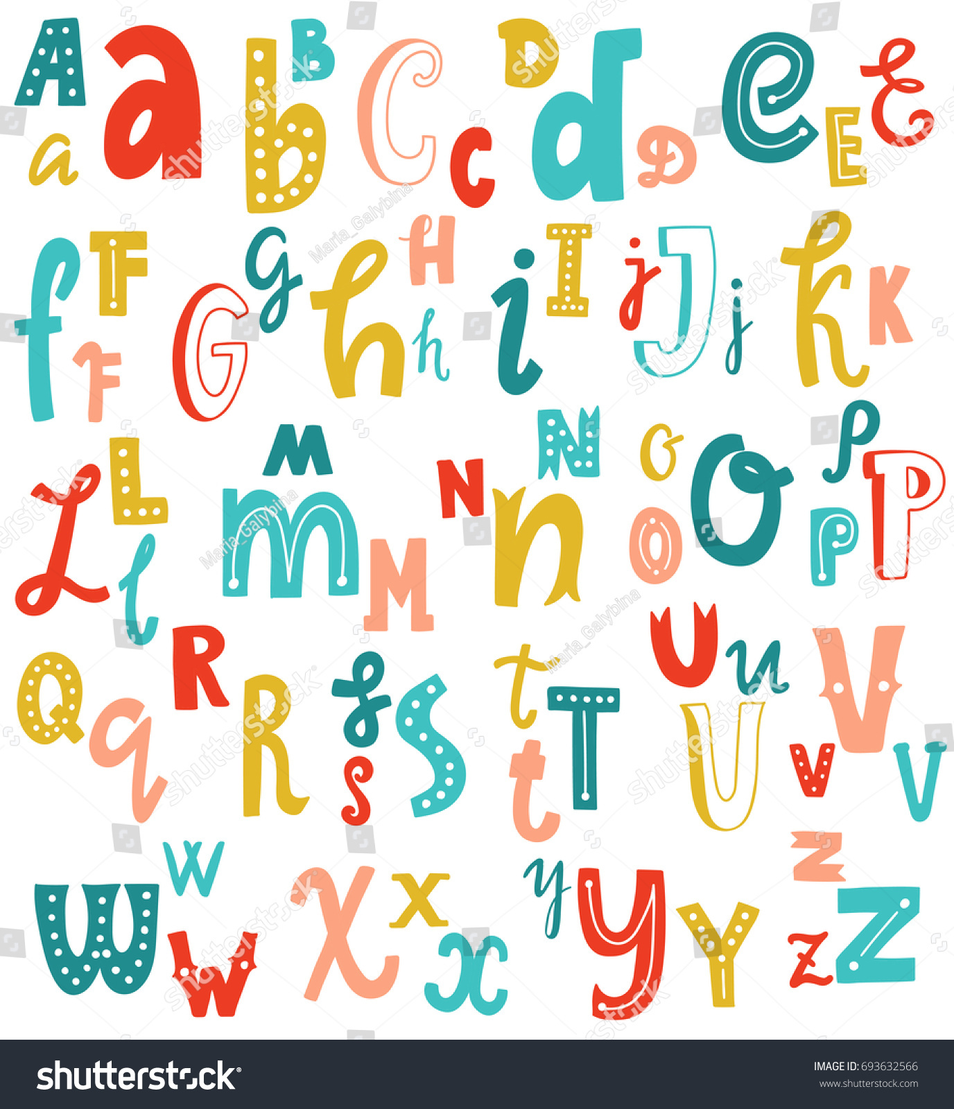 かわいい英語の手書きのアルファベット ビンテージベクターフォント 小文字と大文字 カード 文字 ポスター用に細かい のベクター画像素材 ロイヤリティフリー