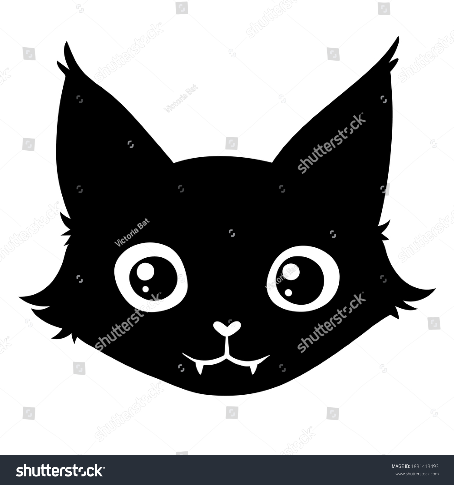 Cute Face Black Cat Big Eyes Stock Vector (Royalty Free) 1831413493 ...