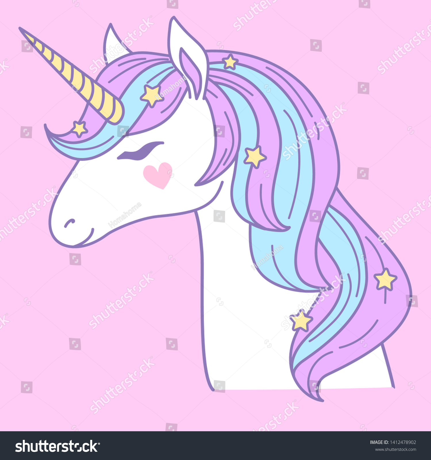 Cute Fantasy Unicorn Vector Isolated Stock Vector (Royalty Free) 1412478902