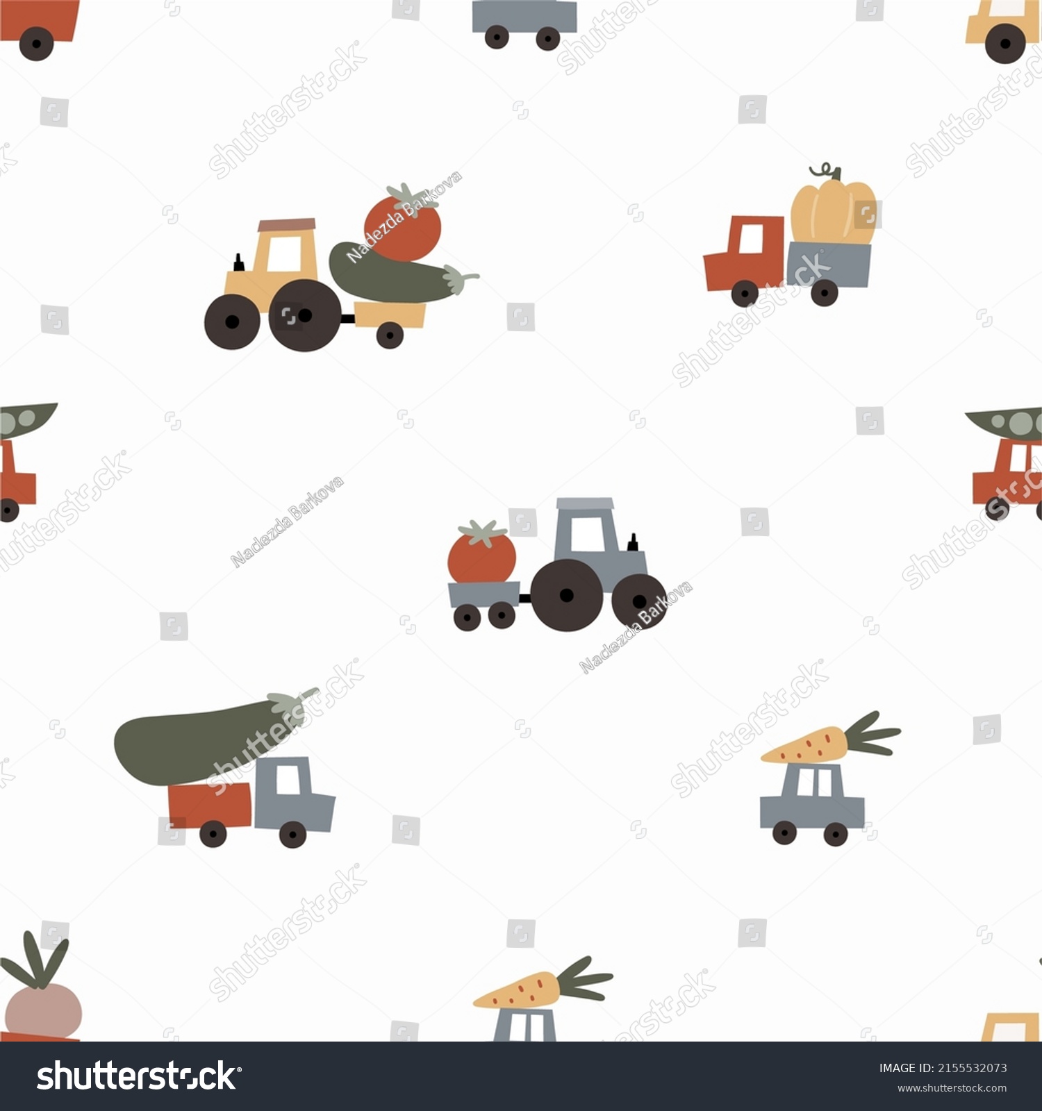 Cute Farm Cars Colorful Collection Hand Stock Vector (Royalty Free ...