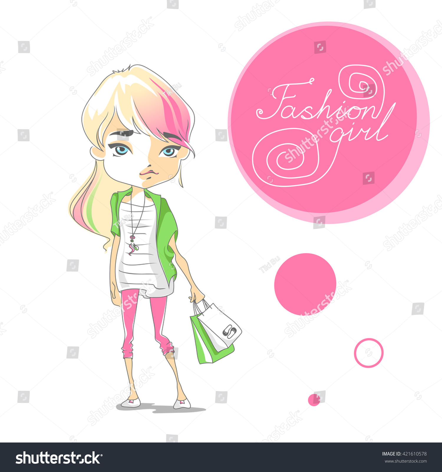 Cute Fashion Girl Shopping Bags Cartoon Stock Vector Royalty Free