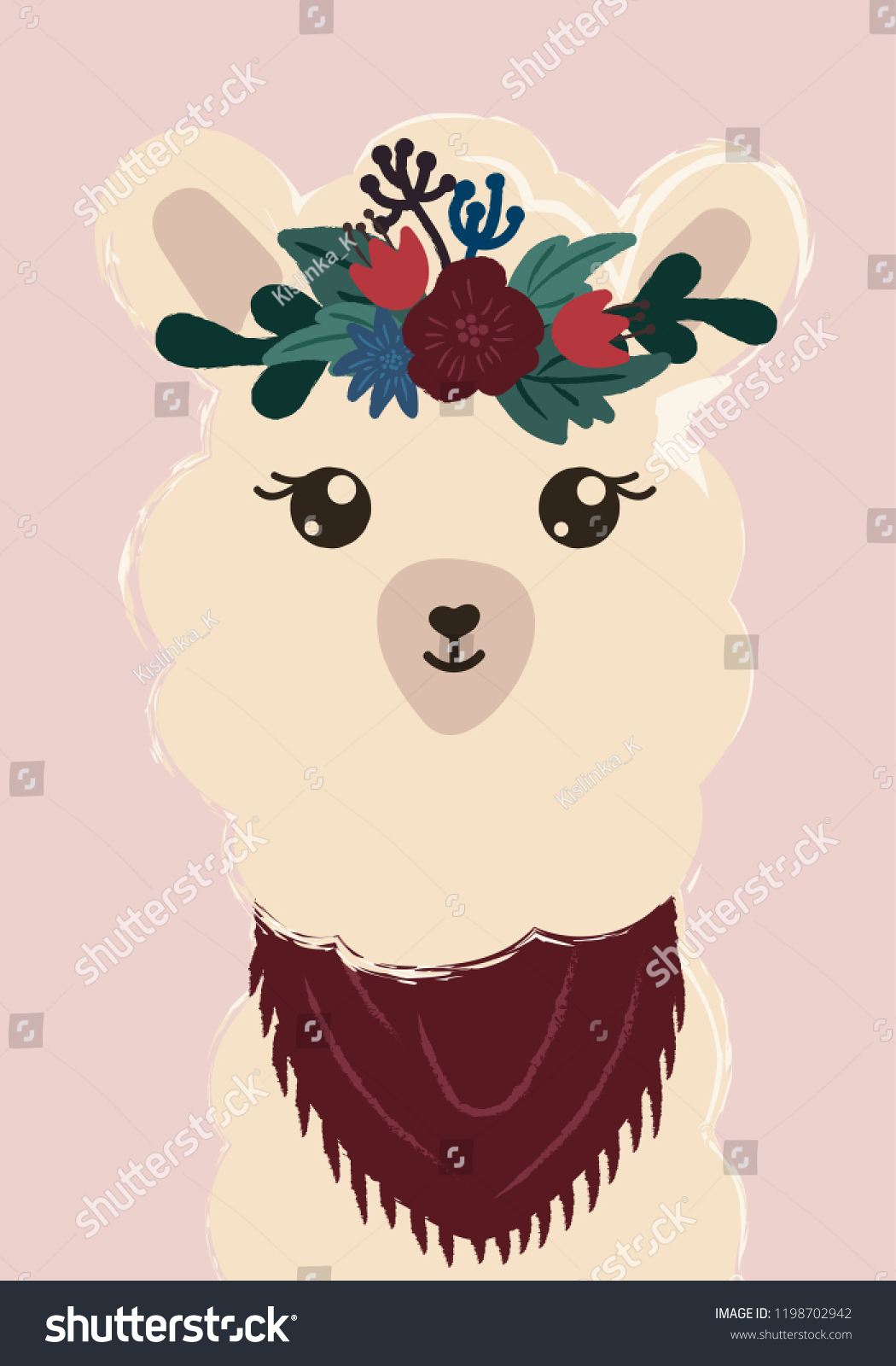 Cute Fashion Lama Vector Flowers On Stock Vector (Royalty Free) 1198702942