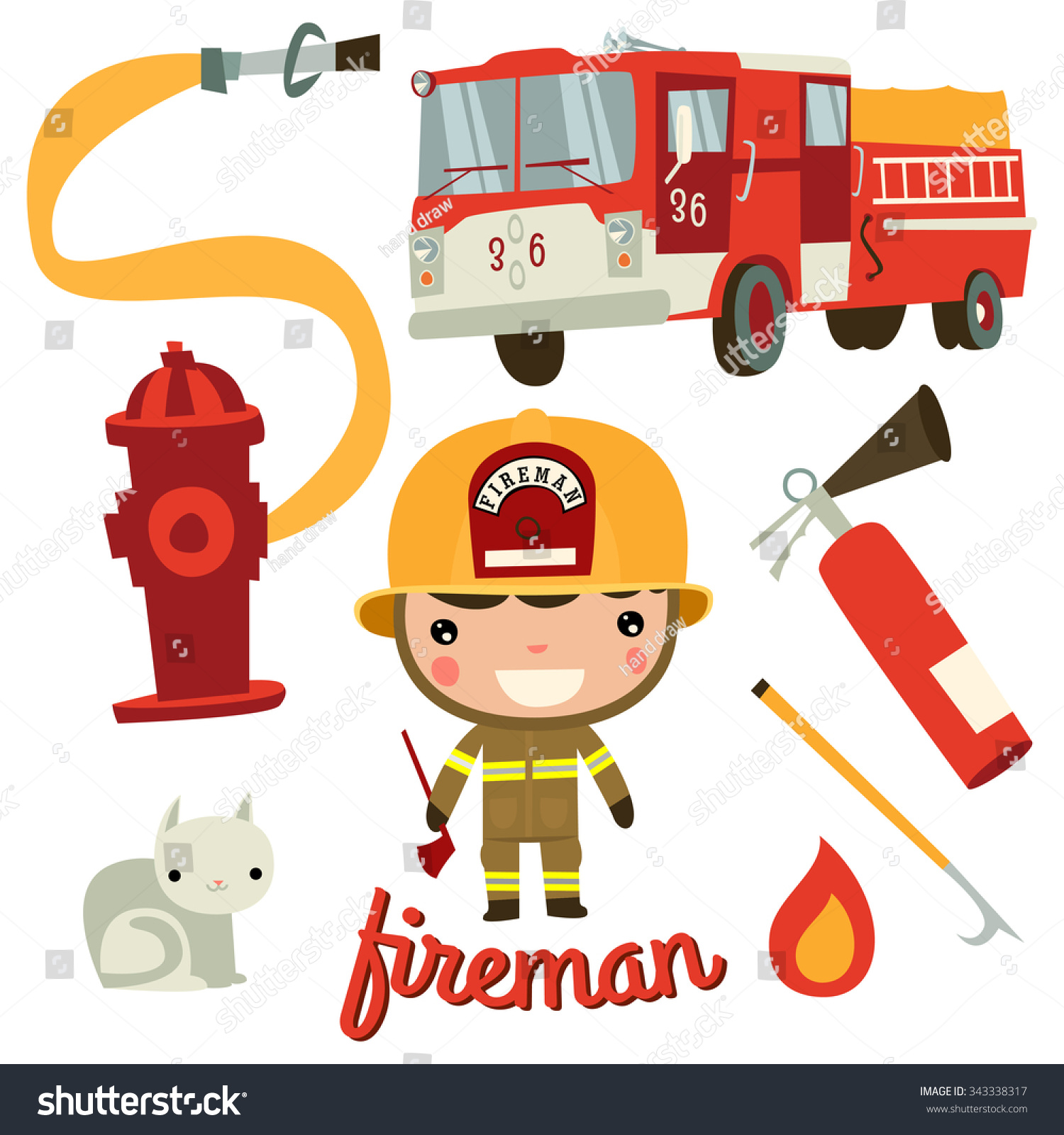 Cute Fireman Kid Firefighter Profession Stock Vector 343338317 ...