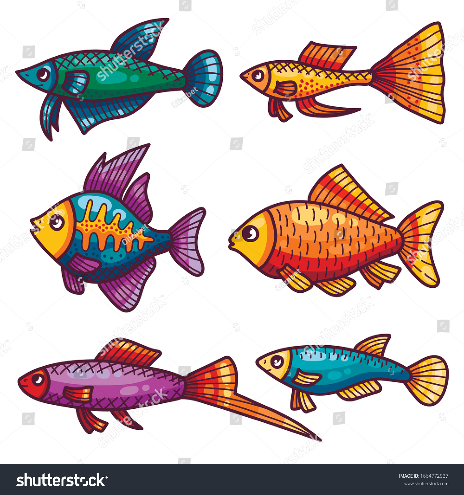 Cute Fish Icons Cartoon Characters Vector Stock Vector (Royalty Free ...