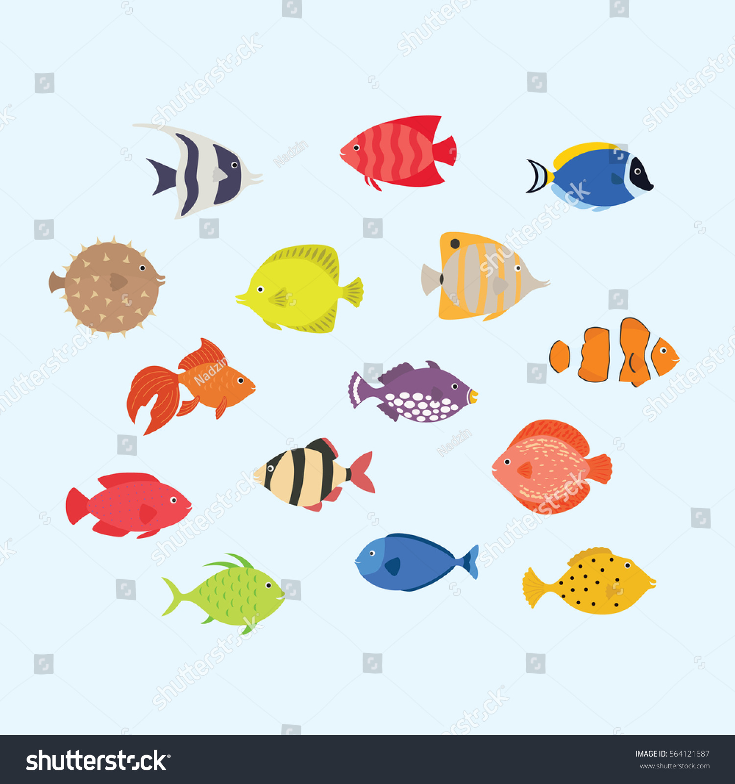 かわいい魚のベクターイラストアイコンセット 熱帯魚 海魚 水族館魚 のベクター画像素材 ロイヤリティフリー