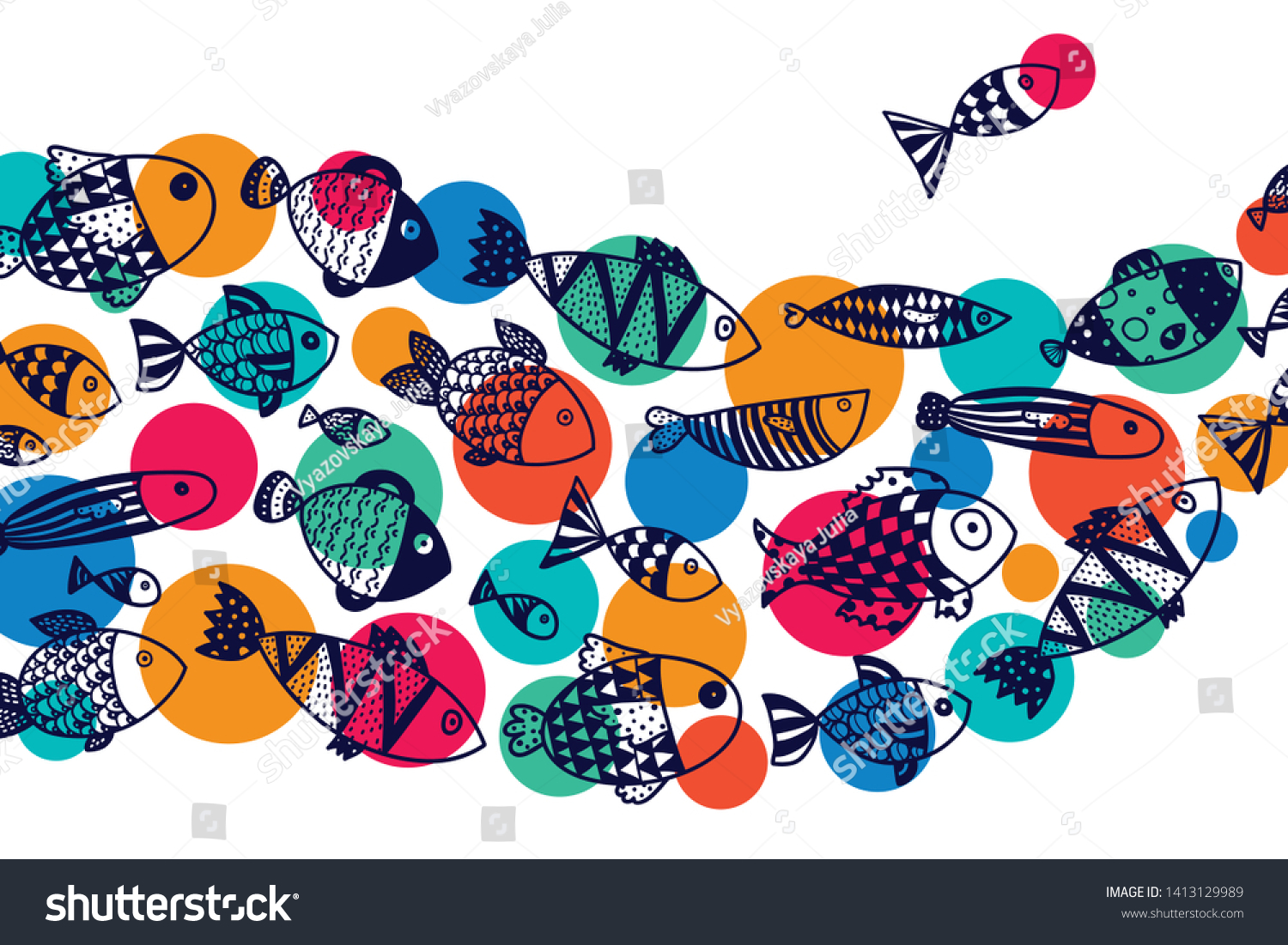 「Cute Fish Wave Vector Sea Poster」のベクター画像素材(ロイヤリティフリー) 1413129989 ...
