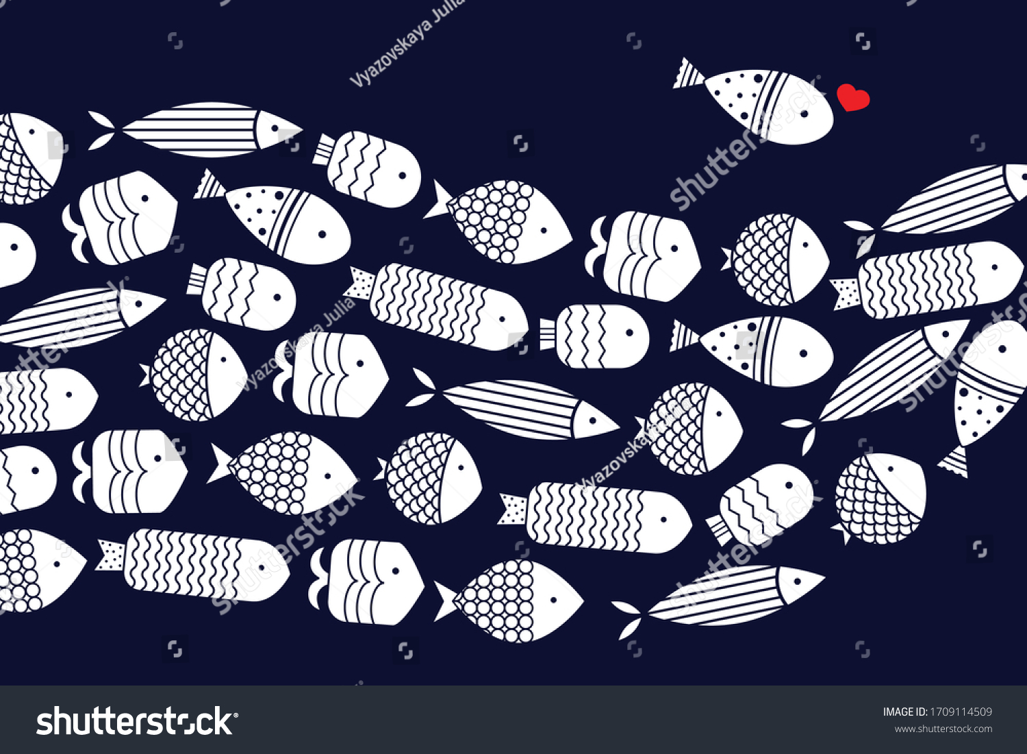 Cute Fish Wave Vector Sea Poster Stock Vector (Royalty Free) 1709114509