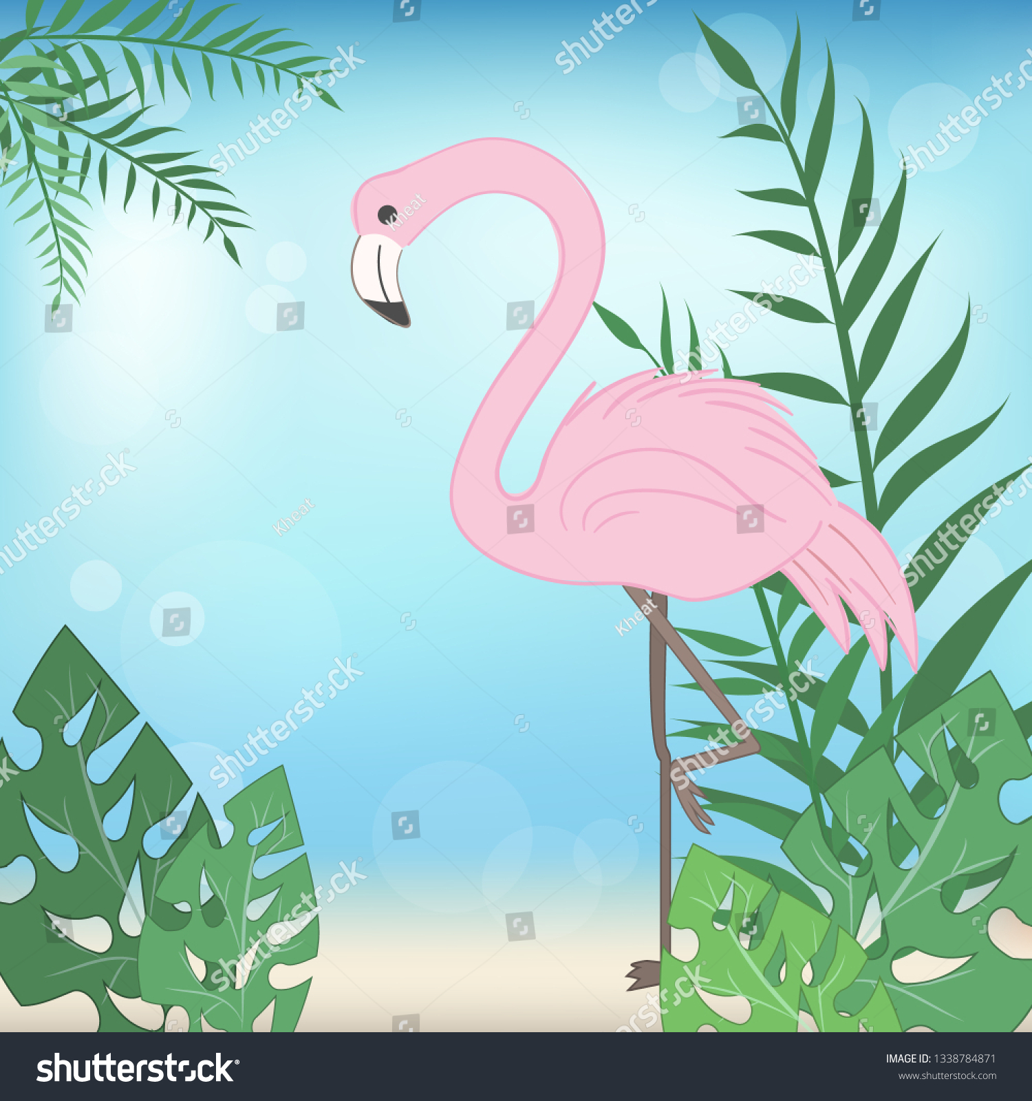 Cute Flamingo Blue Background Animal Cartoon Stock Vector Royalty Free 1338784871