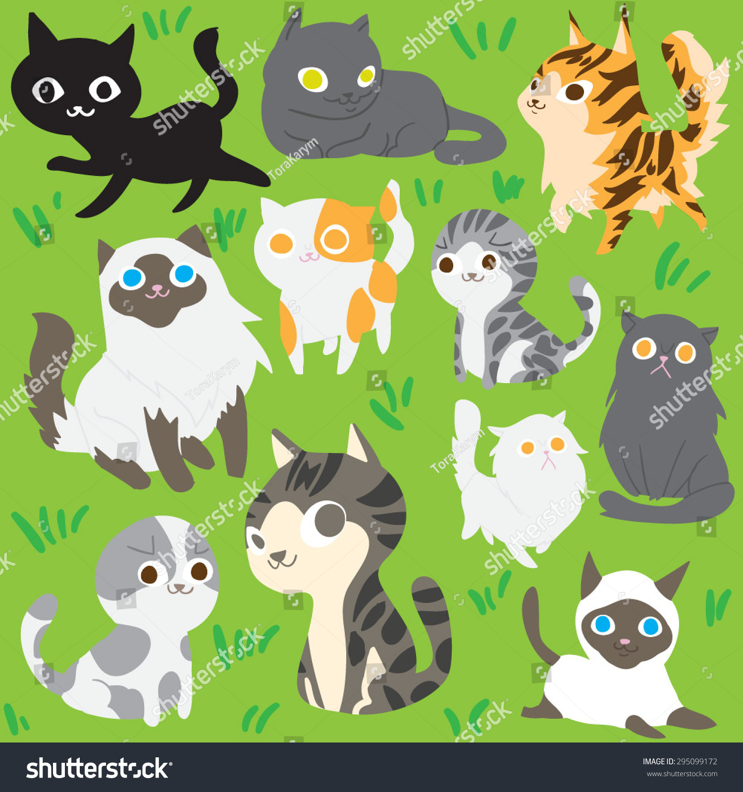 Cute Flat Cartoon Cats Icon Set Stock Vector Royalty Free 295099172