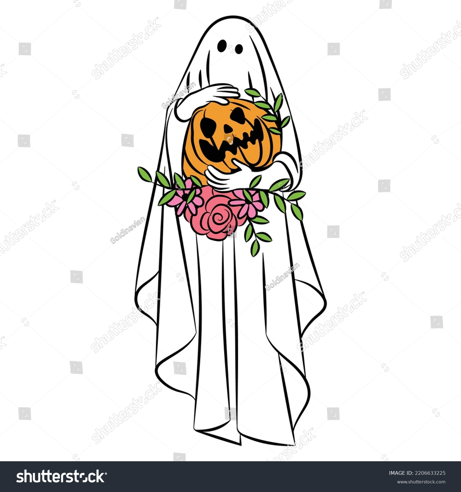 SVG of Cute floral ghost vector illustration. Boo ghosts Halloween hand drawn designs for October autumn holidays.
Spooky spirits with flowers and leaves  svg