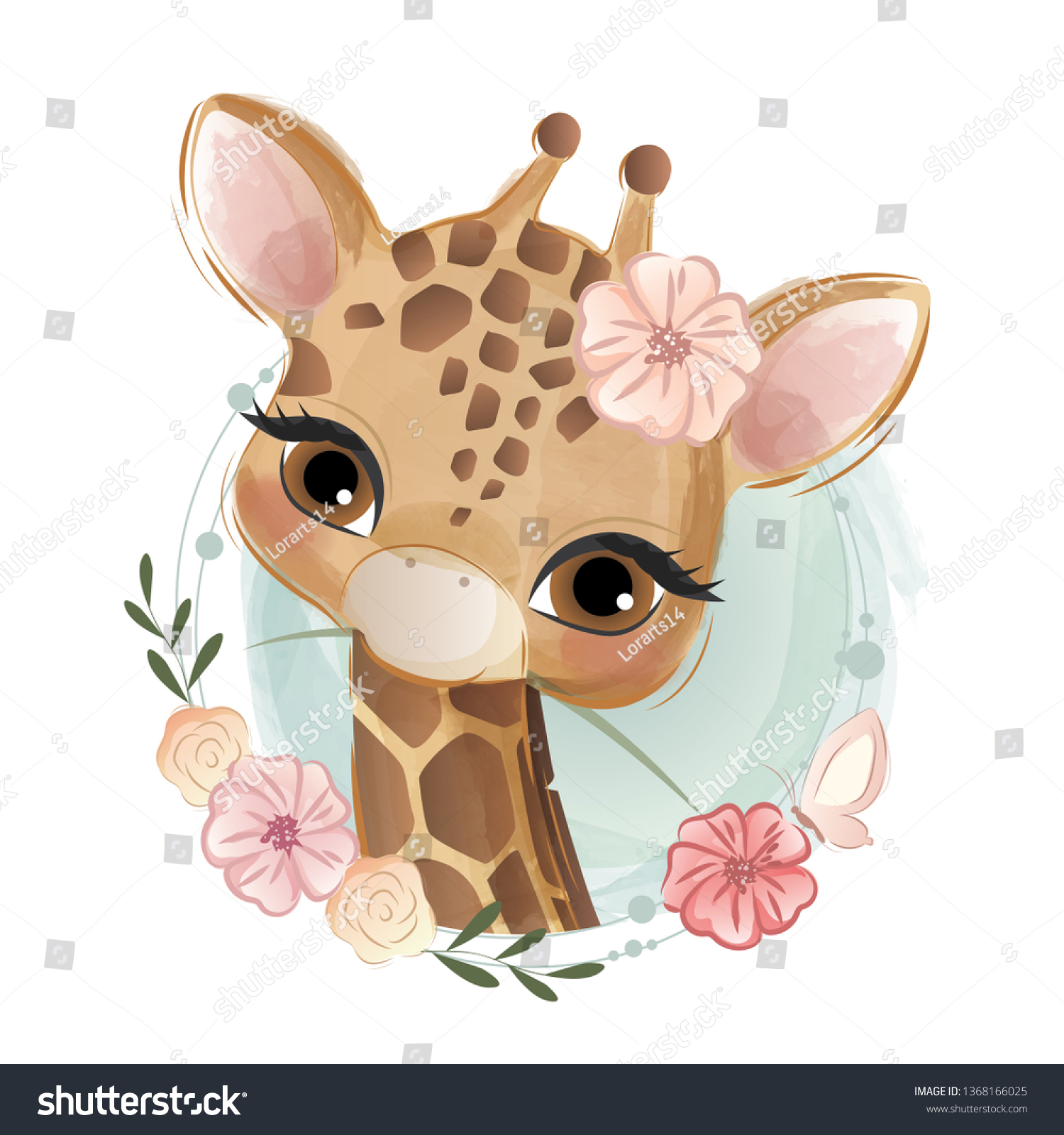 Cute Flowery Giraffe Stock Vector (Royalty Free) 1368166025 | Shutterstock