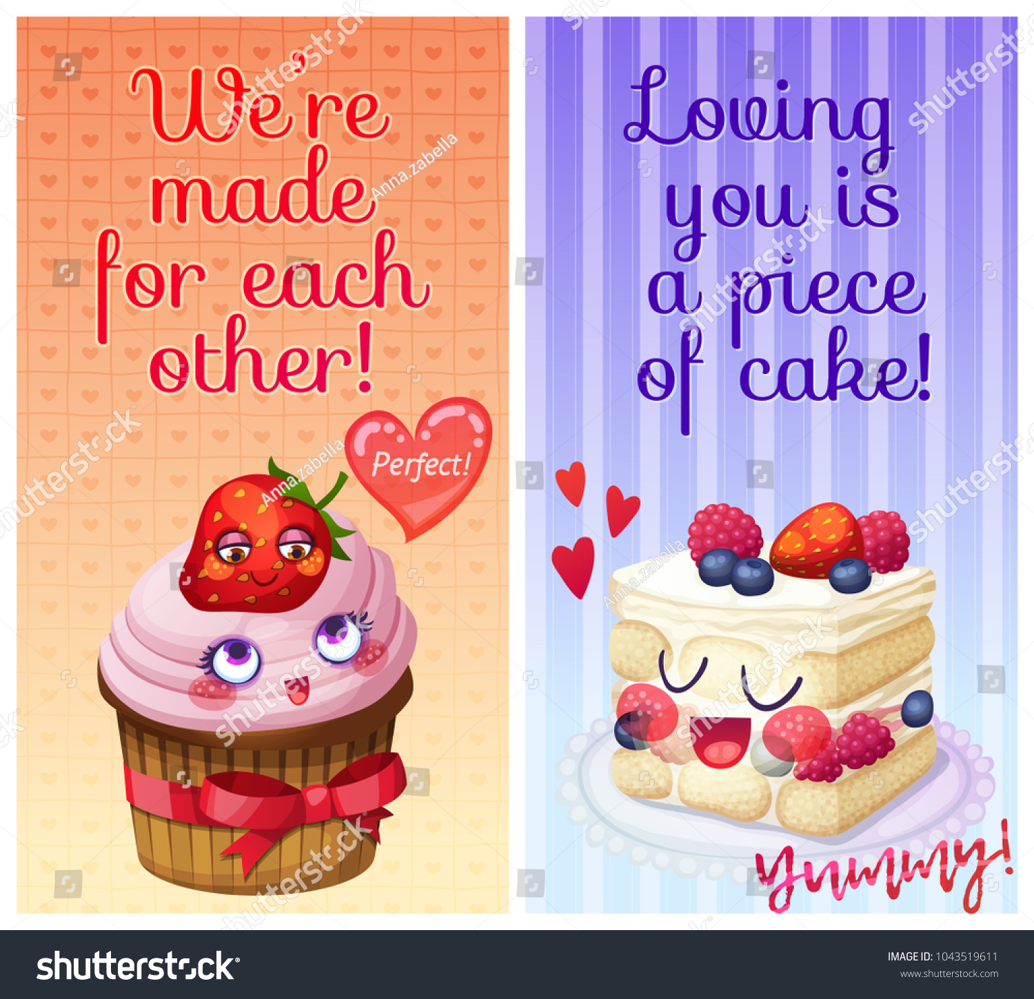 Cute Food Characters Funny Flirty Quotes Stock Vector Royalty