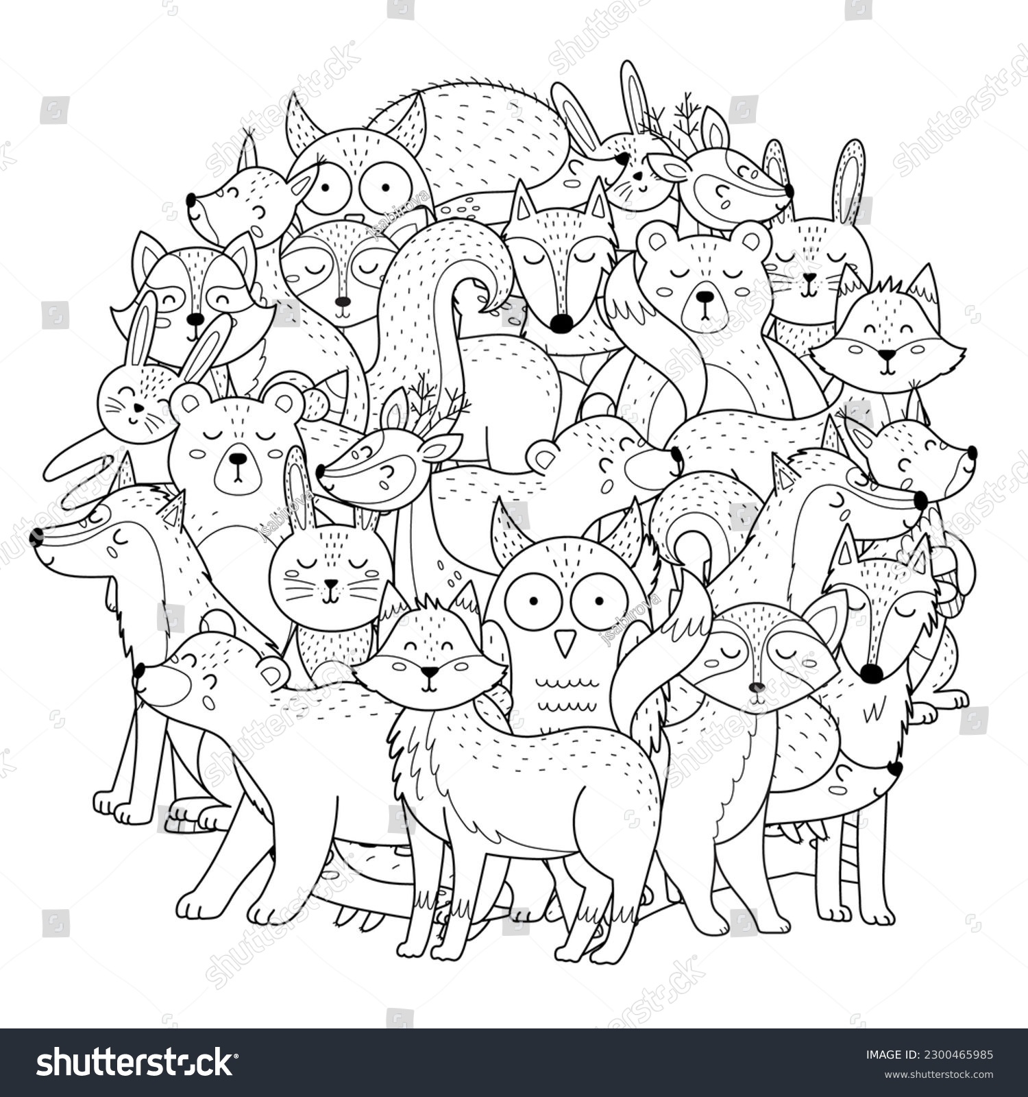 SVG of Cute forest animals circle shape coloring page. Woodland characters mandala for coloring book. Vector illustration svg