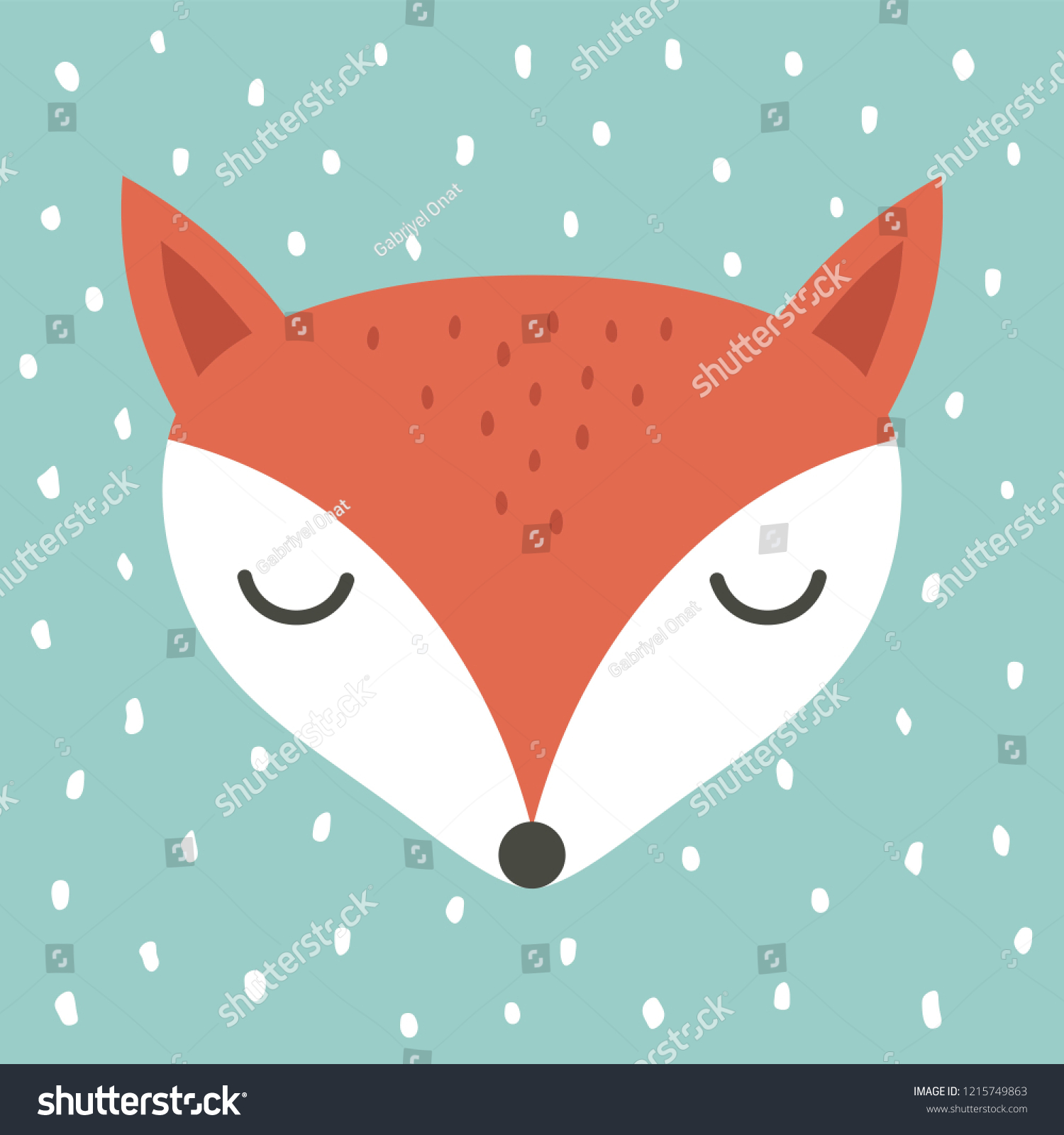 かわいいキツネの漫画の北欧イラスト ねむりの狐の顔をした漫画の動物のポートレート のベクター画像素材 ロイヤリティフリー