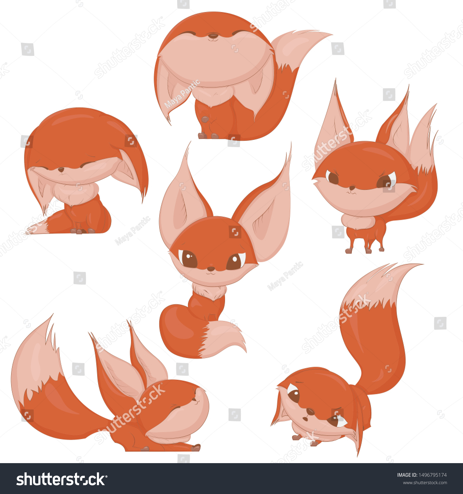 Cute Fox Character Vector Set Different Vector De Stock Libre De Regalías 1496795174 9909