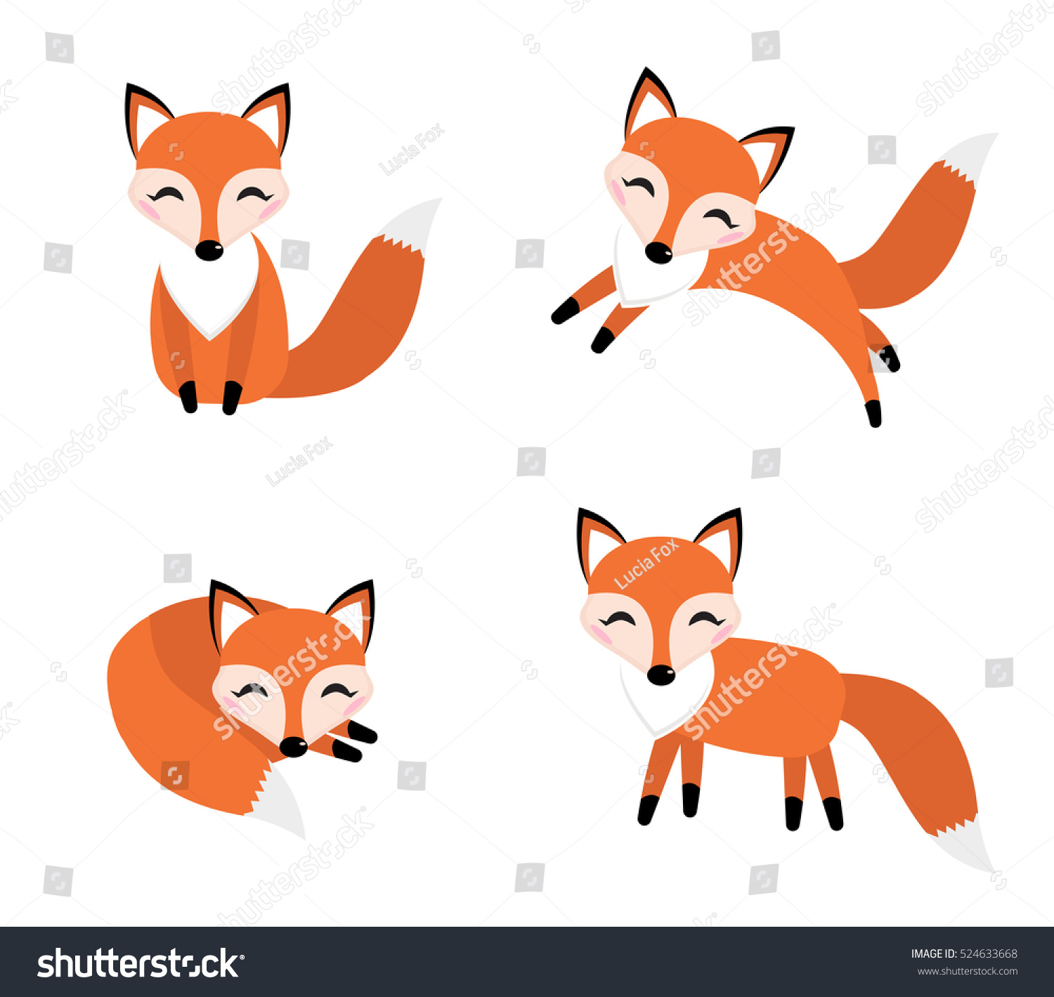 Cute Fox Set Flat Style Foxy Stock Vector (Royalty Free) 524633668 ...