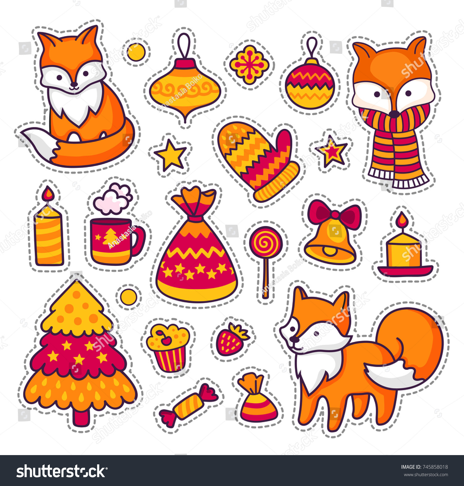 Cute Foxes Set Cute Cartoon Characters Stock Vector (Royalty Free ...