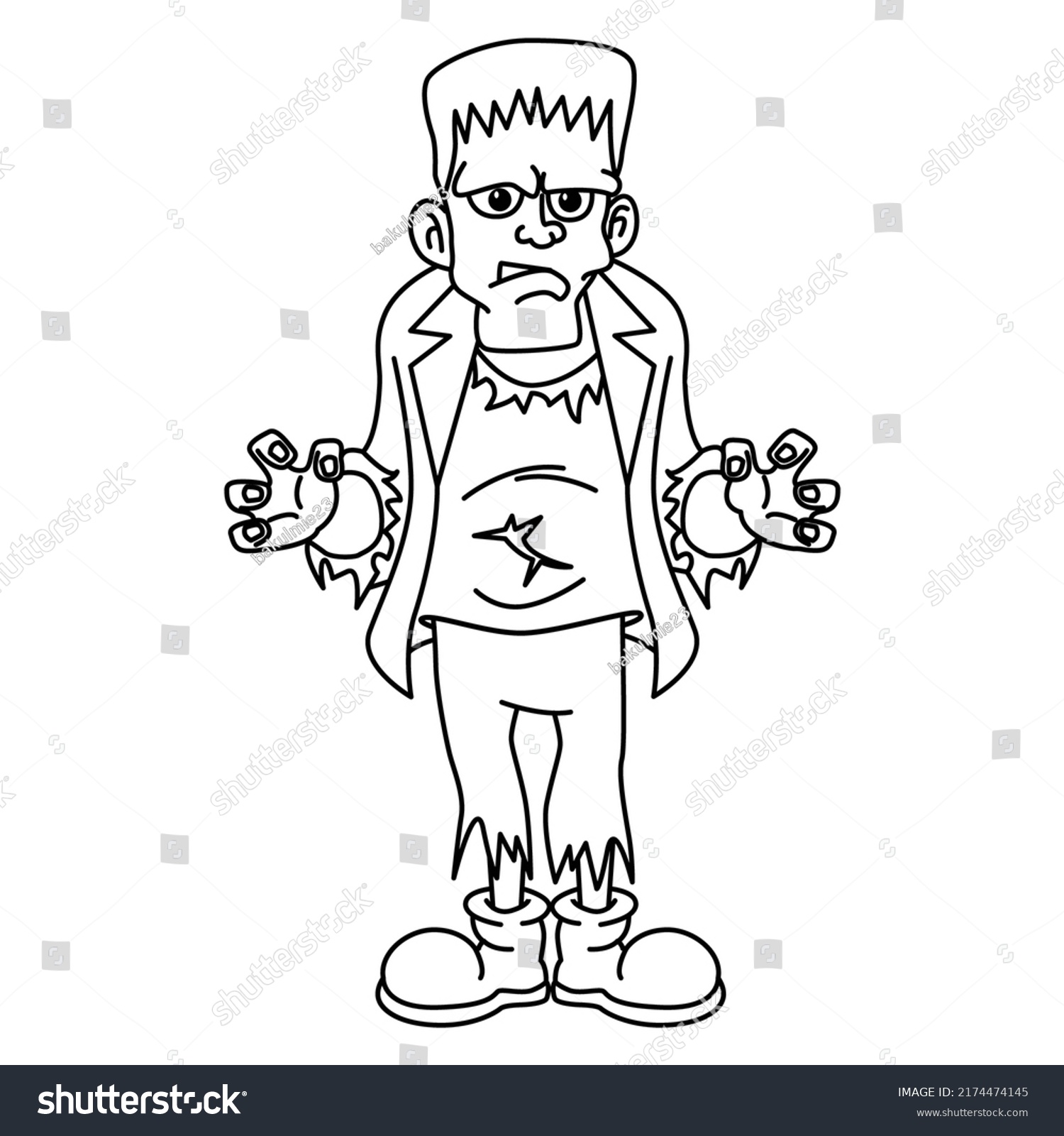 Cute Frankenstein Cartoon Coloring Page Illustration Stock Vector ...